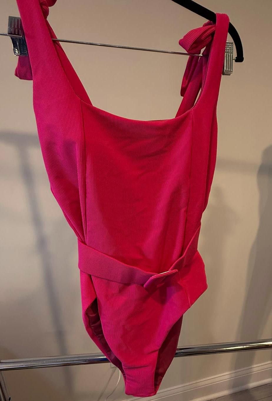 Designer BEACHROT Pink Ribbed One-Piece Swimsuit, Size XL Size ONE SIZE - 2 Thumbnail