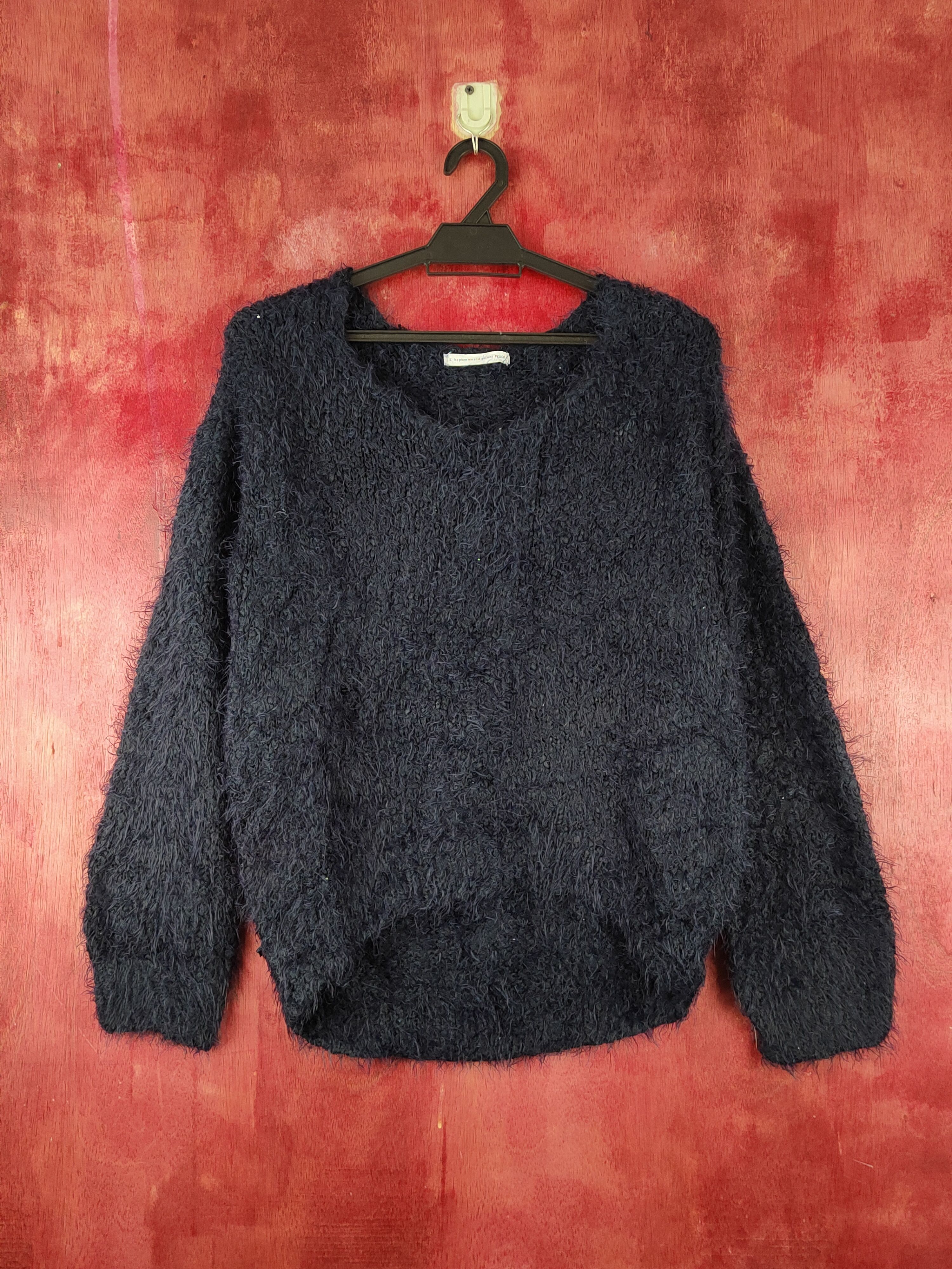 Homespun Knitwear × Japanese Brand × Vintage E Hypen World Gallery Navy Fur Mohair Knitwear #S1921 Size M / US 6-8 / IT 42-44 - 1 Thumbnail
