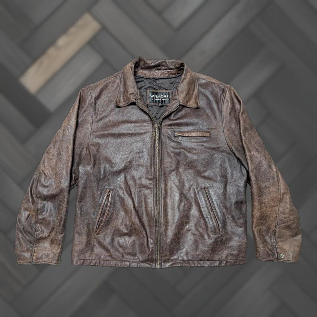 Vintage VINTAGE WILSONS leather jacket XL brown MOTORCYCLE cowhide PATINA biker jacket Mens 90s Size US XL / EU 56 / 4 - 1 Thumbnail