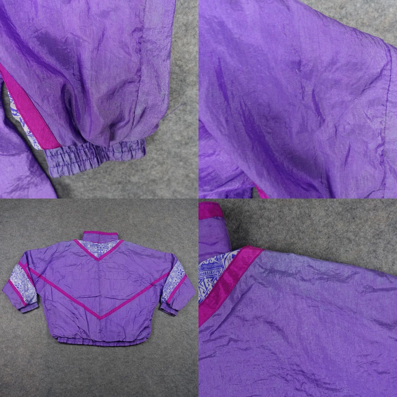 Vintage VINTAGE White Stag Jacket Womens XL Purple Geometric Windbreaker 90s Nylon Full Zip Pockets Size XL / US 12-14 / IT 48-50 - 8 Thumbnail