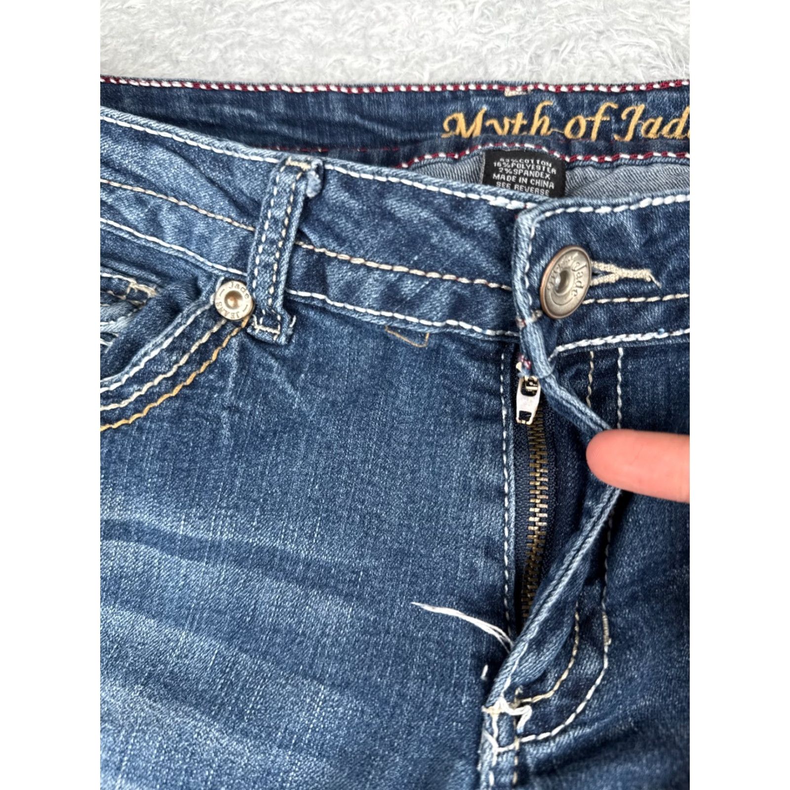 Vintage Myth Of Jade Jeans Women 12 Blue Denim Bootcut Low Rise Cotton Blend 32x31 Maurices Jeans Womens Pants 5-Pocket Design Zipper Distressed Medium Wash Size 34" / US 12 / IT 48 - 5 Thumbnail