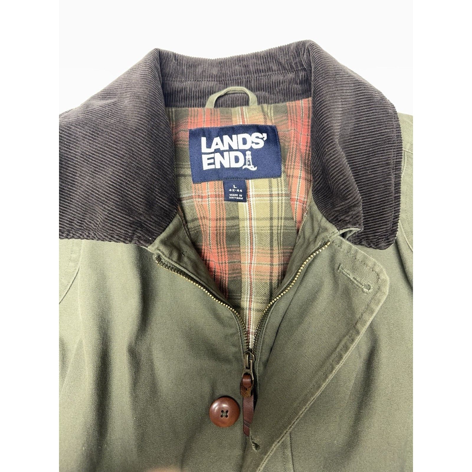 Lands' End Lands’ End Canvas Barn Jacket Plaid Lined Corduroy Collar Size US L / EU 52-54 / 3 - 7 Thumbnail