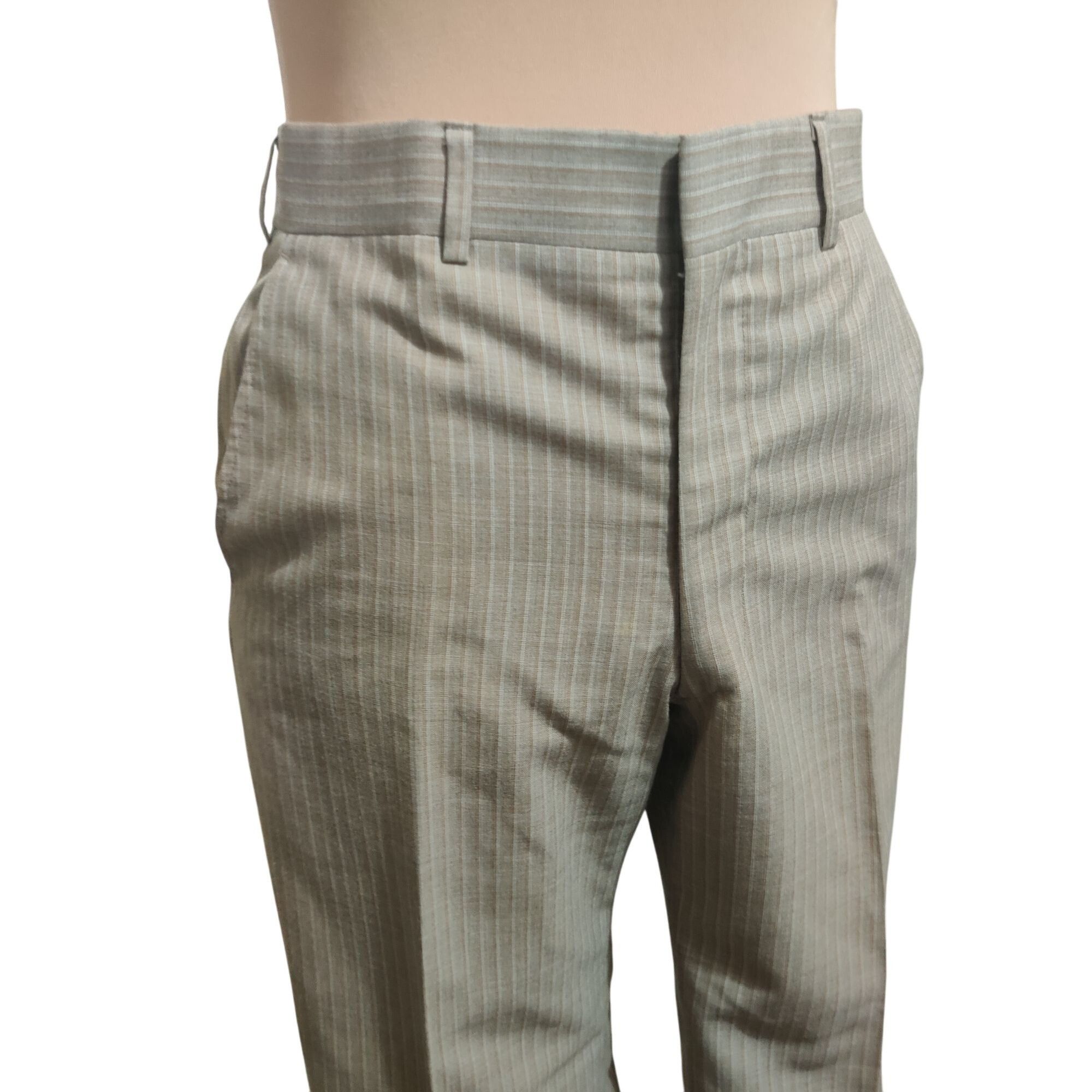 Vintage Handmade 14 Beige Pinstripe Straight Leg Classic Fit Trouser Size 36" / US 14 / IT 50 - 2 Thumbnail