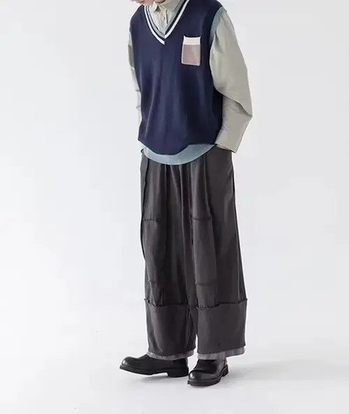 Jean 20AW Indigo Union Japan Grey Oversized Patchwork Pants Size US 32 / EU 48 - 2 Thumbnail