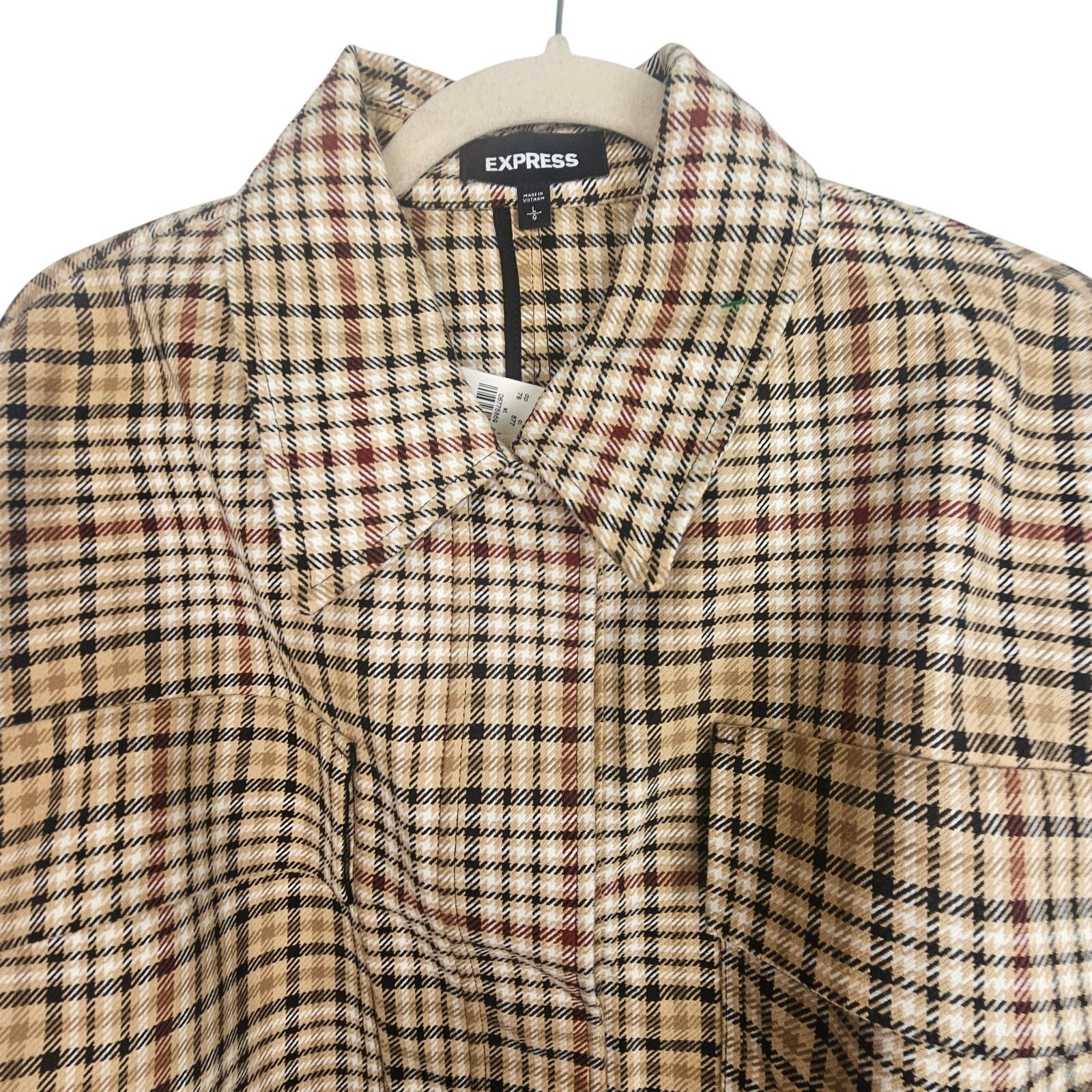 Express Express Womens Plaid Boxy Snap Front Cropped Jacket Size L Size L / US 10 / IT 46 - 2 Thumbnail