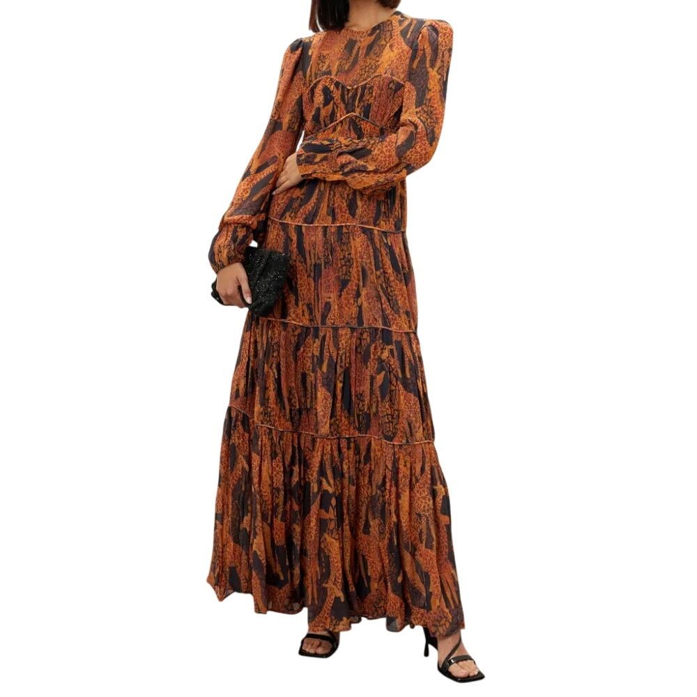 Farm Rio FARM Rio Giraffes Puff Sleeve Maxi Dress Brown Multi Size XS Size XS / US 0-2 / IT 36-38 - 2 Thumbnail
