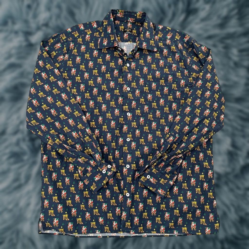 Vintage VINTAGE Maus & Hoffman Shirt Men Large Blue Santa Claus Print Button-Up Long Sleeve Holiday Georgia Pattern Fall Winter Spring Summer Size US L / EU 52-54 / 3 - 1 Thumbnail