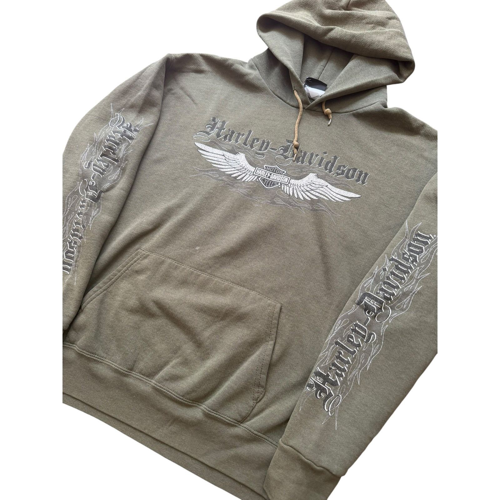 Harley Davidson Vintage Faded Harley Davidson Olive Wings Pullover Hoodie Size US XXL / EU 58 / 5 - 2 Thumbnail