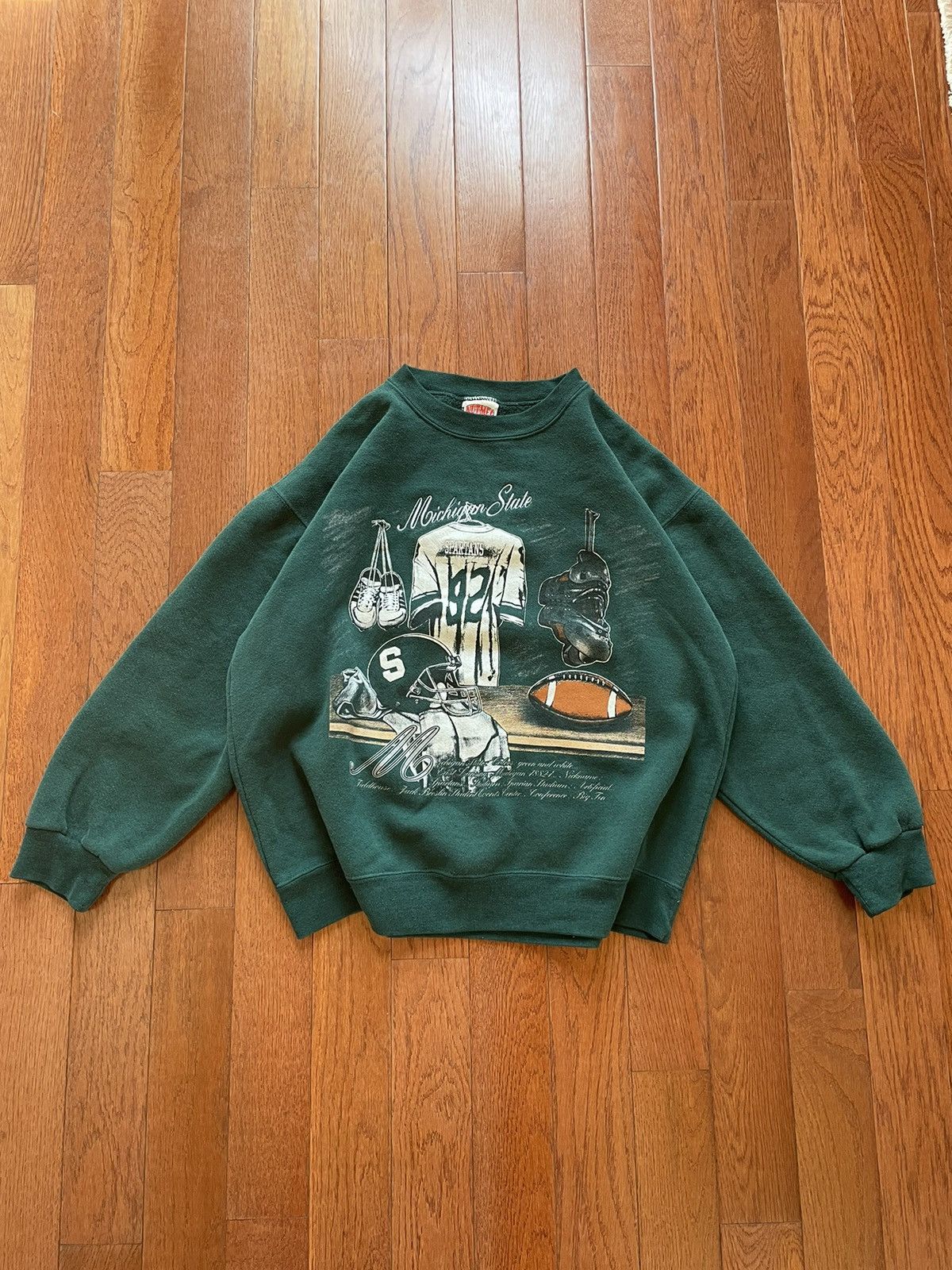 Image of American College x Nutmeg Mills Michigan State Msu Vintage 90's Sweatshirt Large in Green, Men's