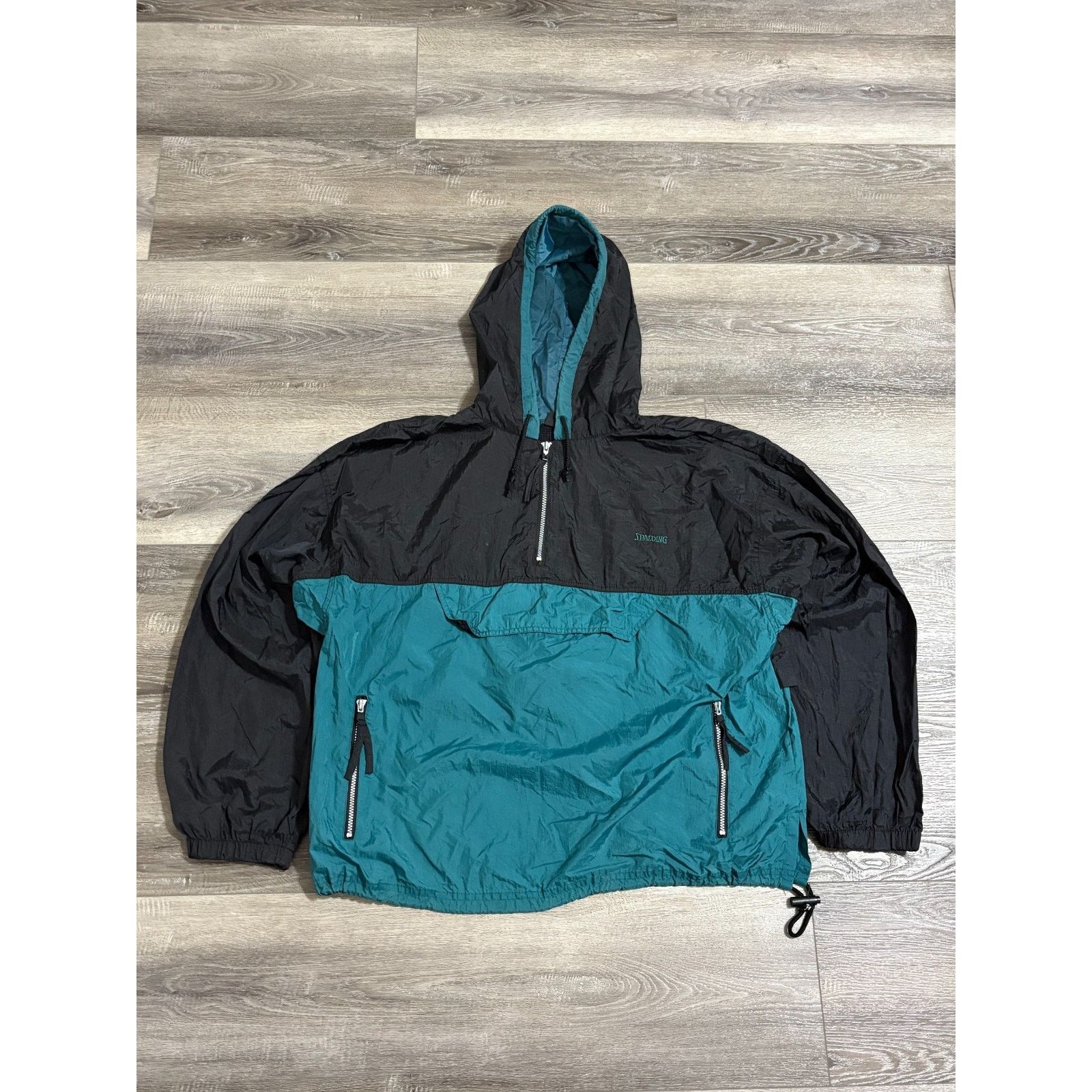 Spalding Vintage Spalding Green & Black Hooded Anorak Jacket - Men XL Size US XL / EU 56 / 4 - 1 Thumbnail