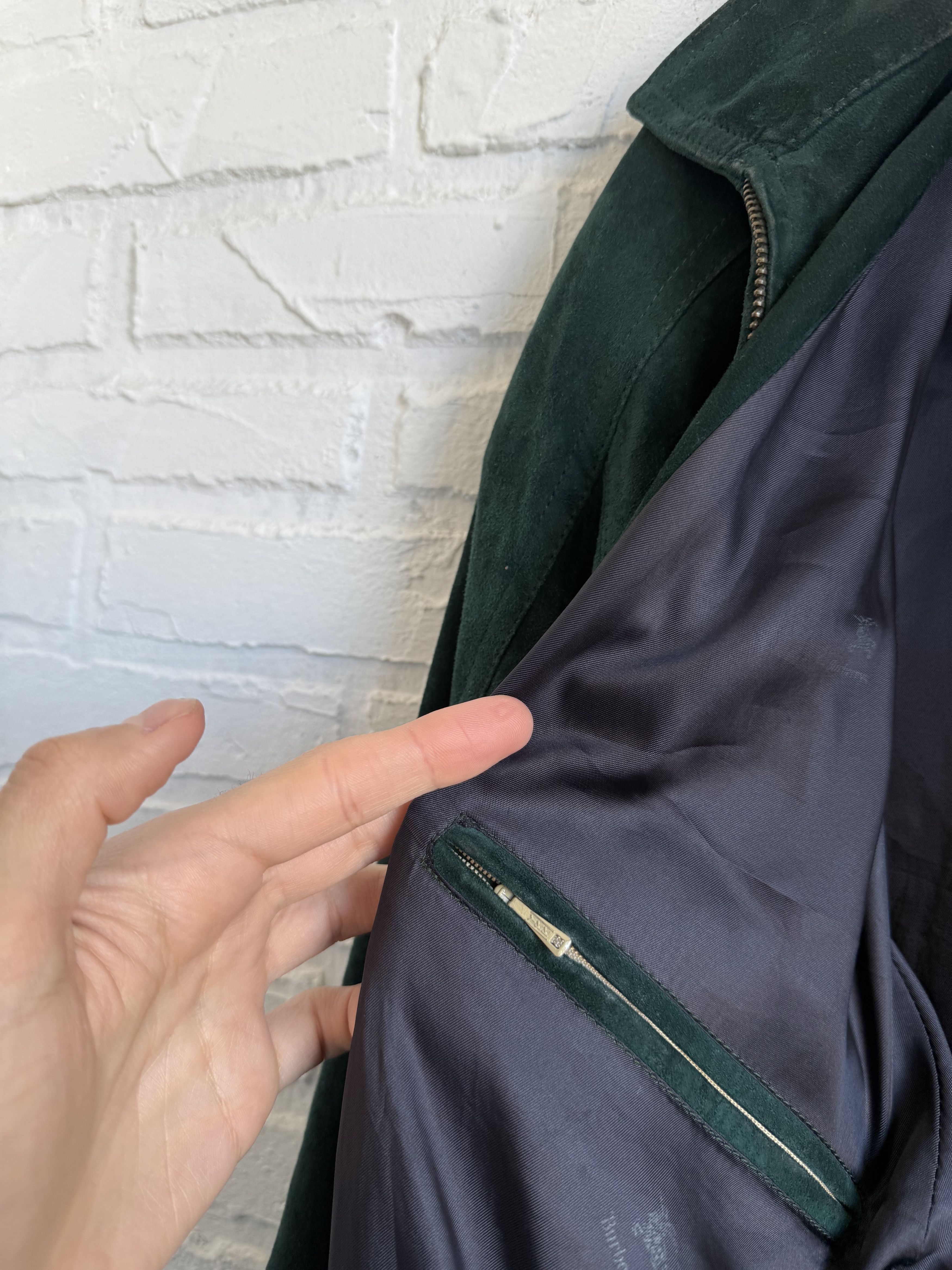 Burberry Vintage Burberrys Suede Leather bomber jacket Dark Green Size US L / EU 52-54 / 3 - 8 Thumbnail