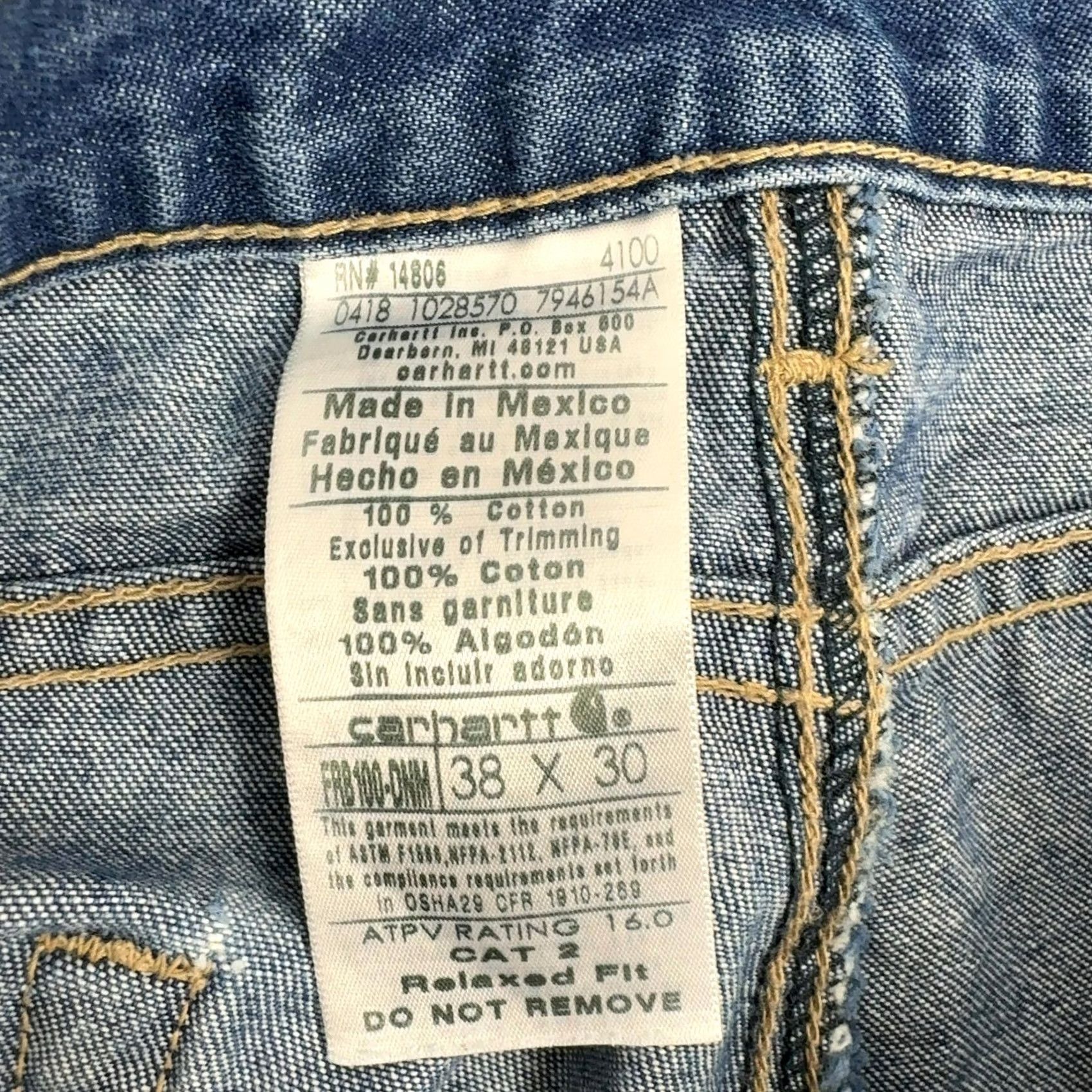 Carhartt VINTAGE Carhartt Jeans Mens 38x30 Blue Flame-Resistant Distressed Relaxed Fit Denim Workwear FR Logo 5-Pocket Mens Jeans Size US 38 / EU 54 - 4 Thumbnail