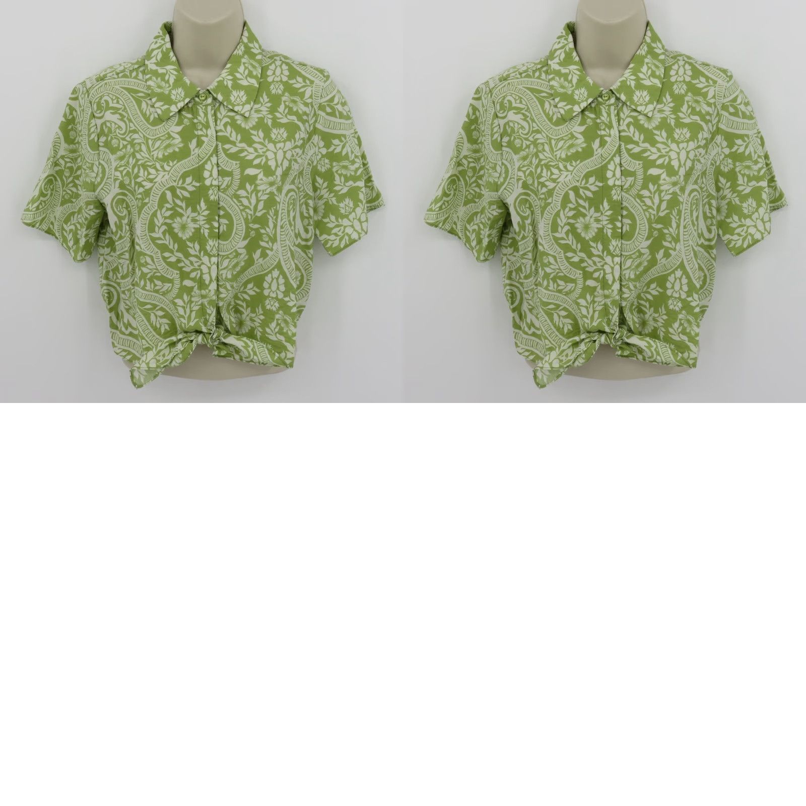 Joie JOIE Shirt Women M Green Flower Print Crop Front Collar Button Short Sleeve Floral Pattern Cropped Spring Summer Fall Winter Regular Size M / US 6-8 / IT 42-44 - 8 Thumbnail