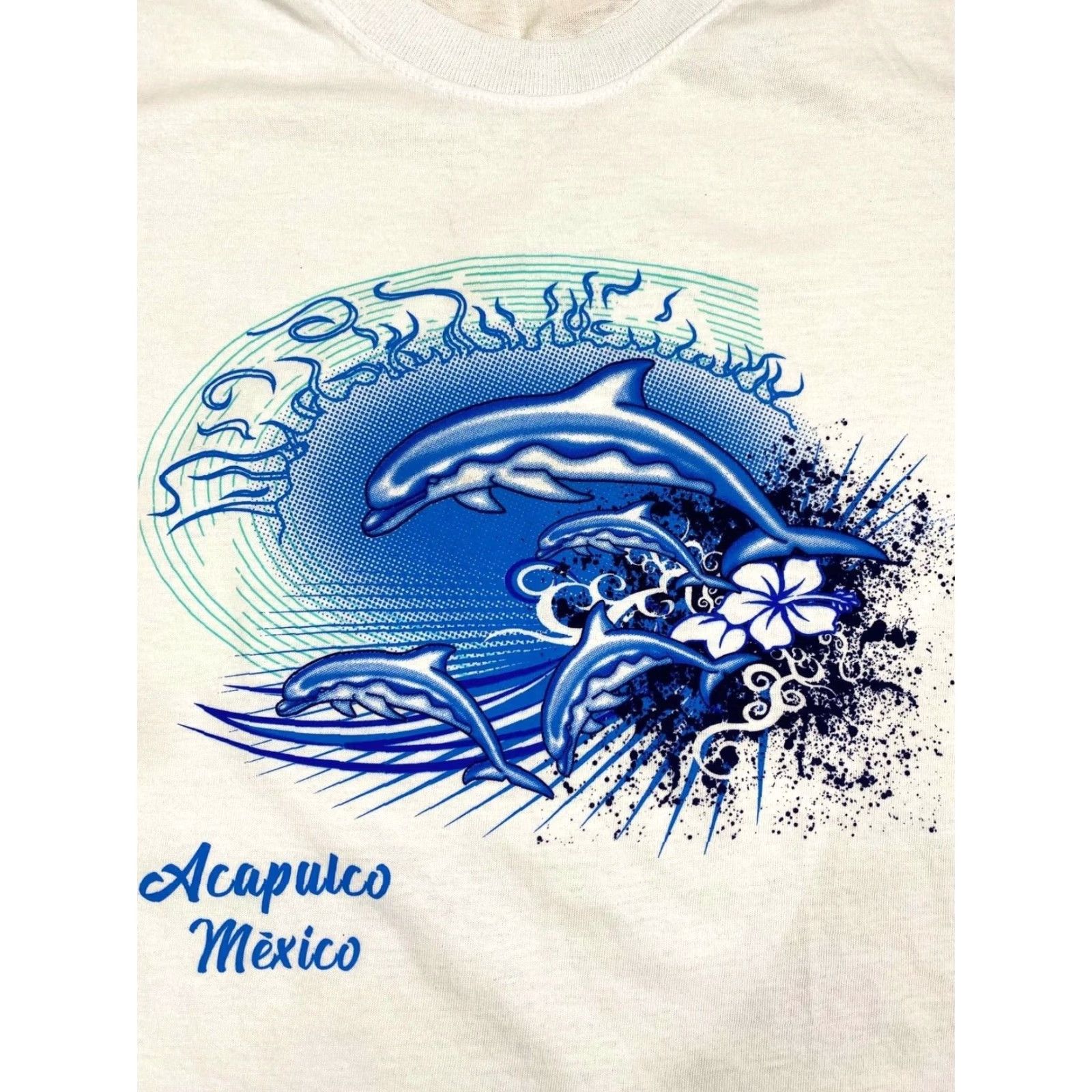 Vintage Beach Beach Factory Acapulco Mexico Dolphin Graphics Single Stitched T Shirt #1020 M White Mens Size US M / EU 48-50 / 2 - 2 Thumbnail