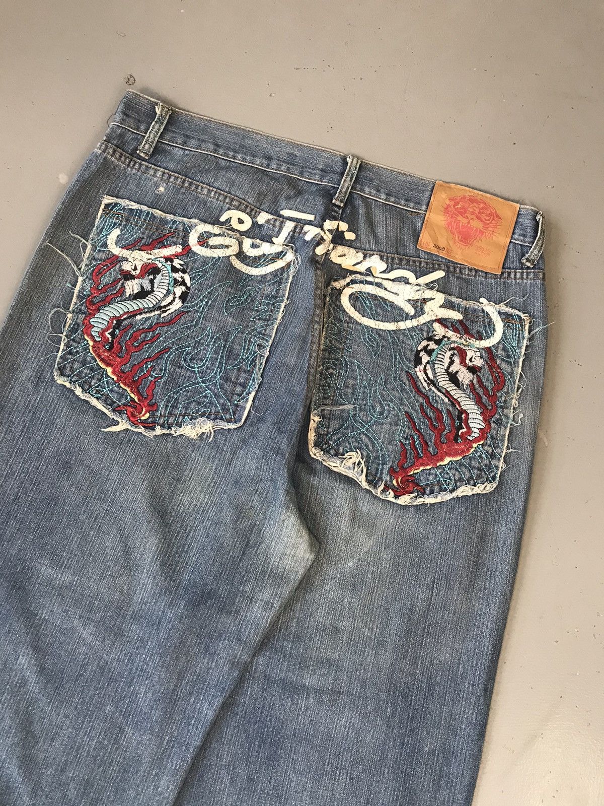 Christian Audigier × Ed Hardy × Vintage Vintage 90s Edhardy Japanese snake 🐍 embroidered denim Size US 37 - 7 Thumbnail