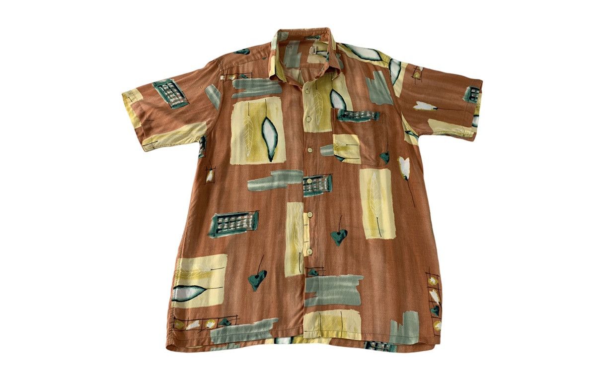 image of Hype 90's Montagut Casual Button Up Shirt Art Design in Peach, Men's (Size Large)