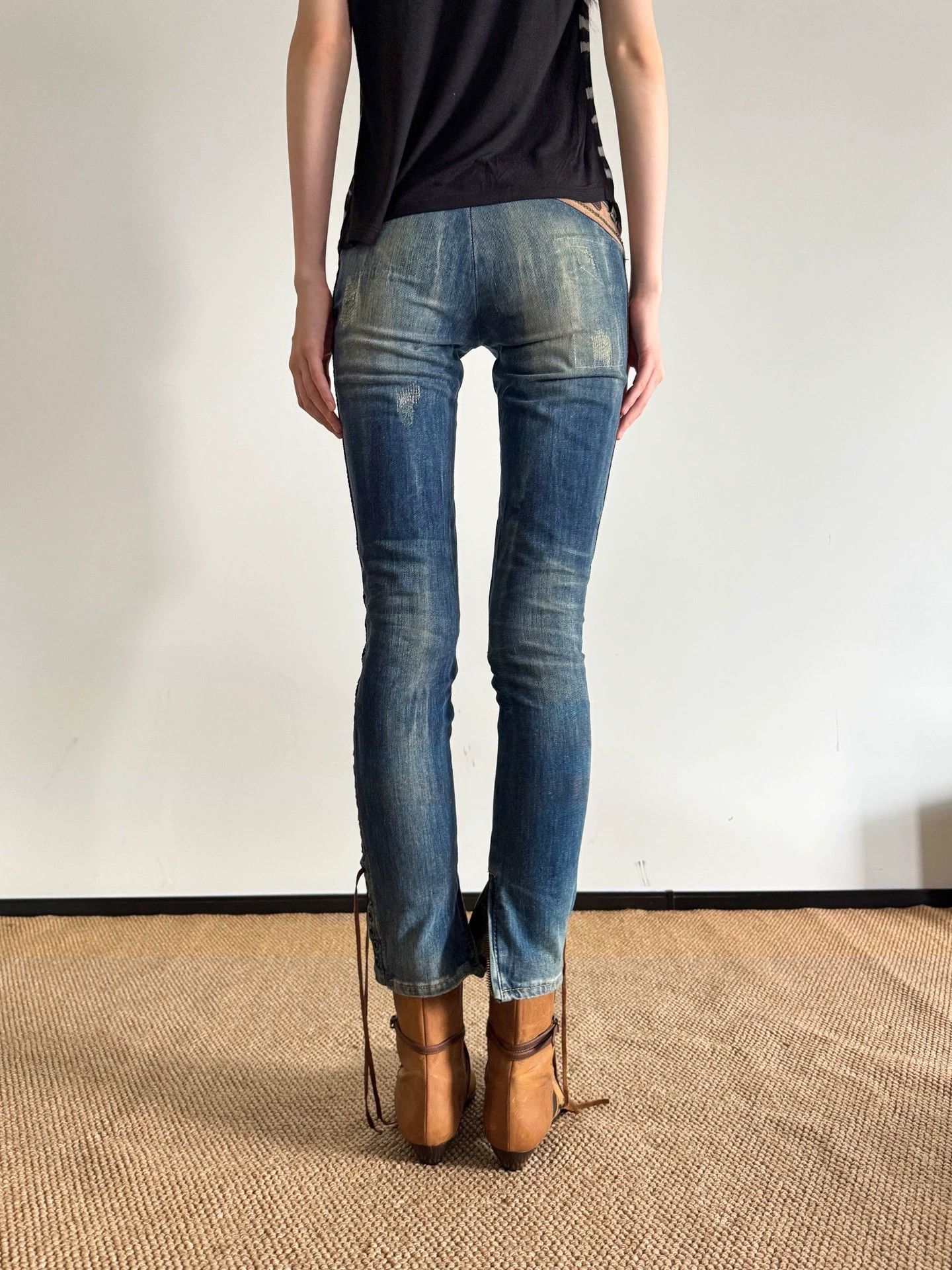 Just Cavalli Just Cavalli Panelled Leather Strap Jeans Size 25 Size 25" / US 0 / IT 36 - 9 Thumbnail