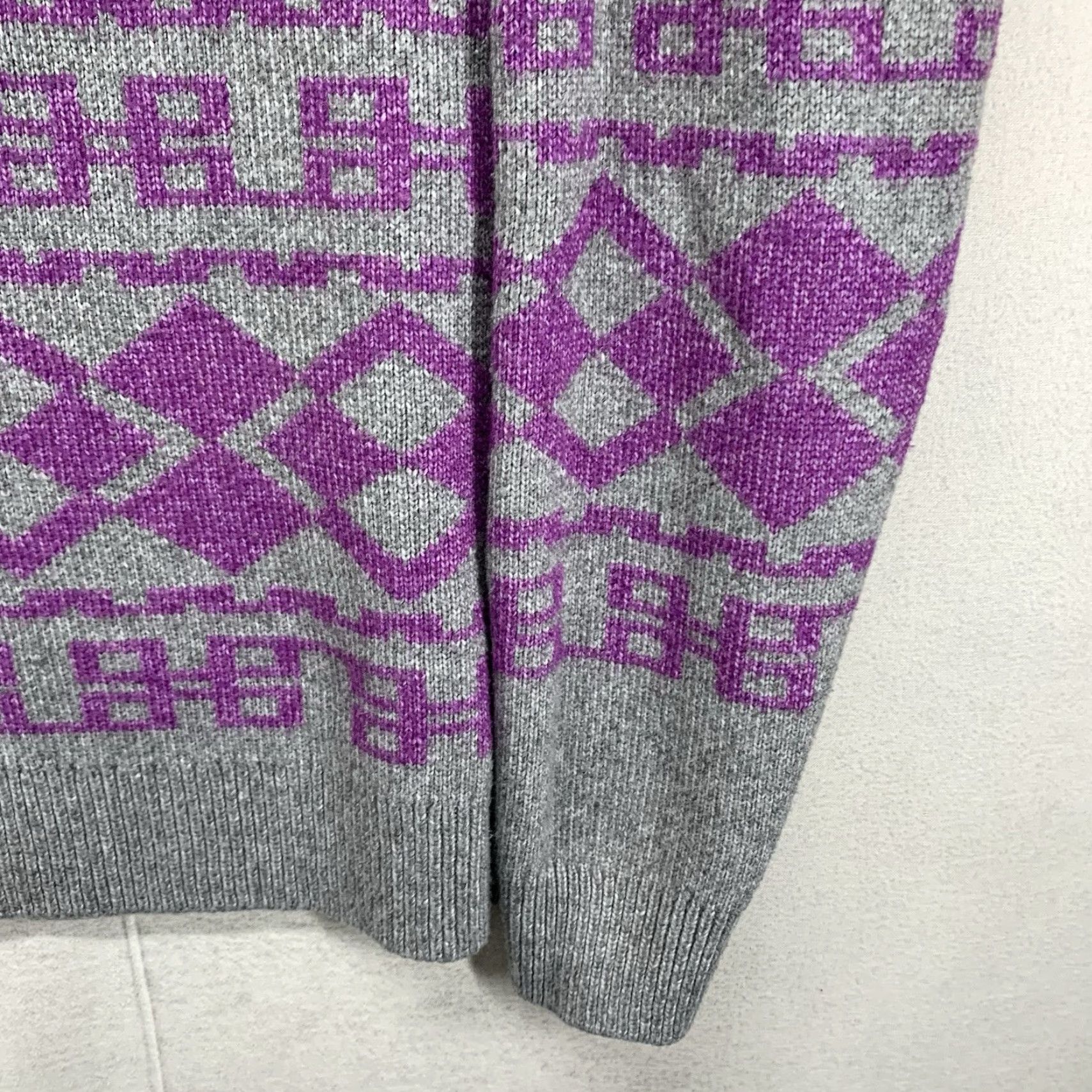 Vintage Lane Bryant Women's Sweater Pullover 18 Plus Size Round Neck Big Fair Isle Purple Gray Knit Stretch- Breathable Winter Casual Size XXL / US 16-18 / IT 52-54 - 7 Thumbnail