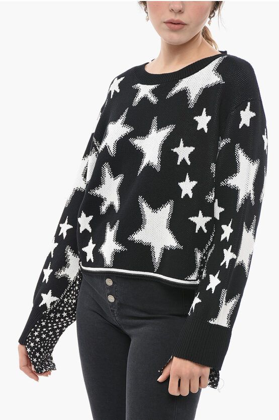 image of Stella Mccartney Crew Neck Stars Sweater With Silk Details in Black, Women's (Size Small)