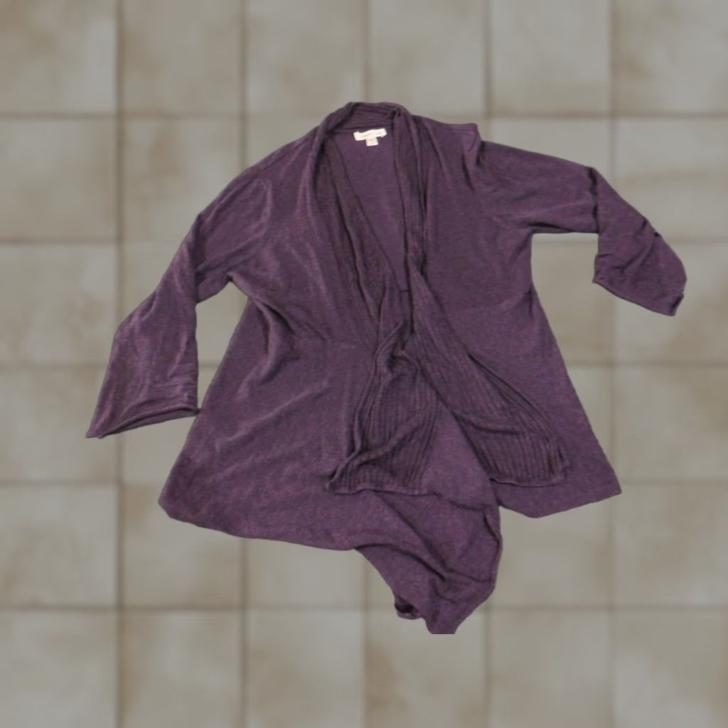 Coldwater Creek VINTAGE? (No) Coldwater Creek Cardigan Womens L Purple Open Front Draped Hem Knit Sweater Ladies Large Asymmetrical Hem Size L / US 10 / IT 46 - 1 Thumbnail