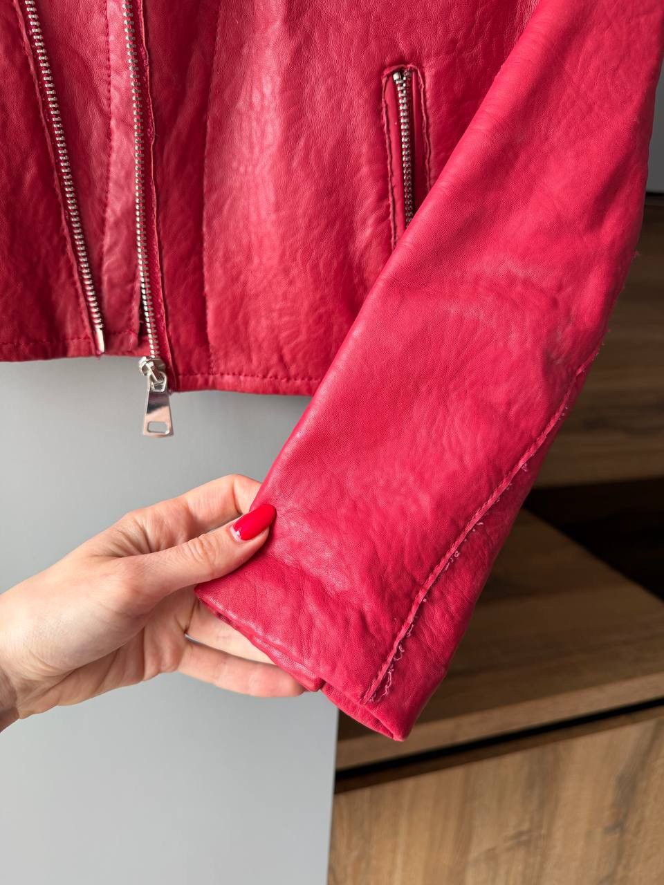 Maje Maje Embroidered Leather Biker Jacket Red Size XS / US 0-2 / IT 36-38 - 2 Thumbnail