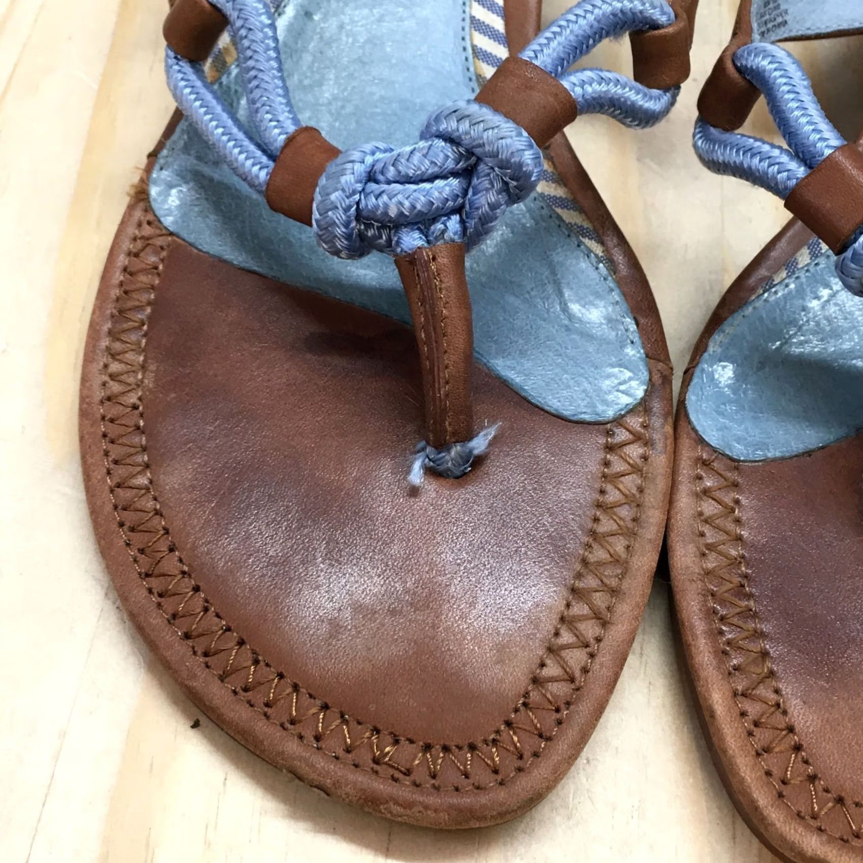 Sperry Sperry Sandals Womens 10 Brown Leather Blue Rope Thong Wedge Heels Slip On Size US 10 / IT 40 - 5 Thumbnail