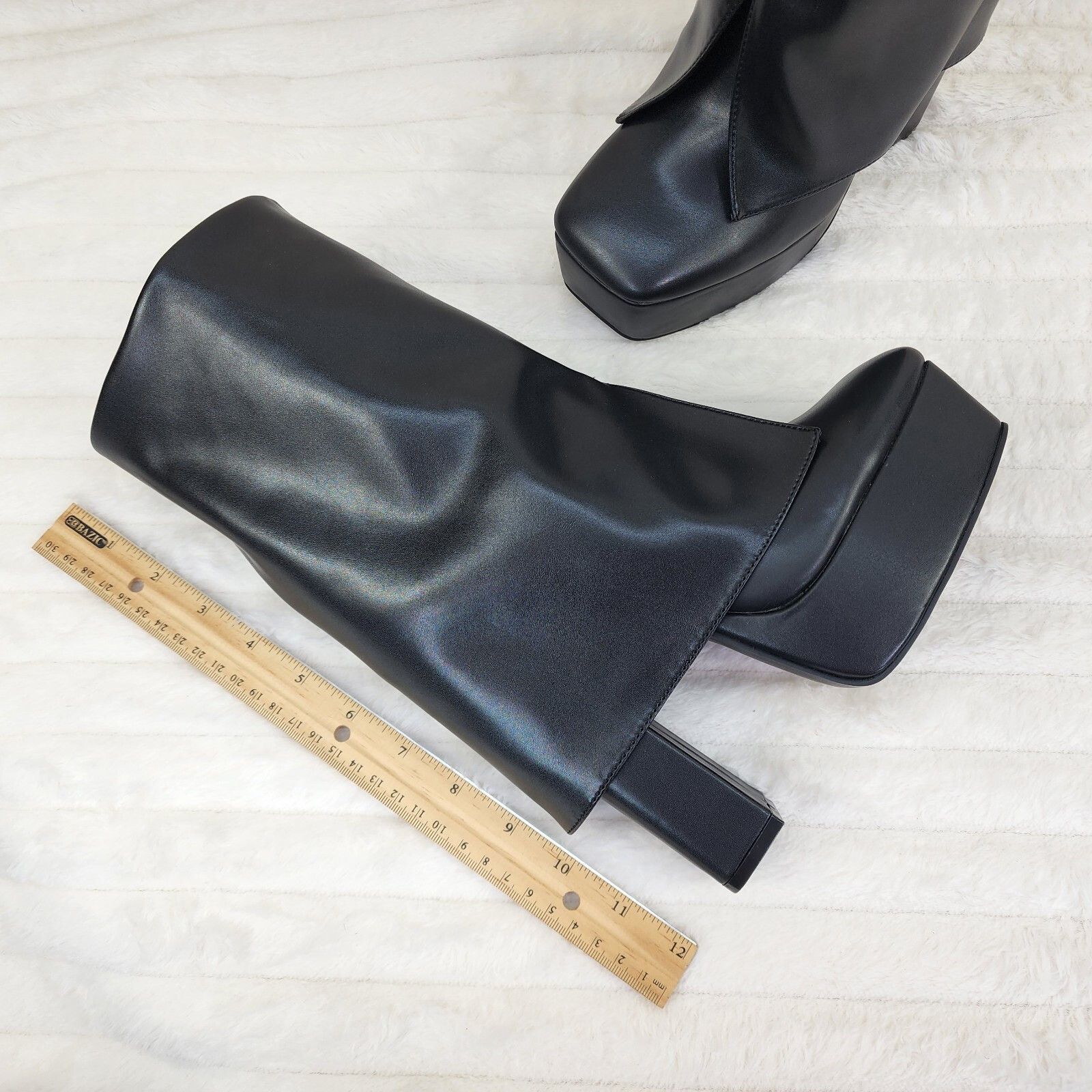 Other Riches Black Skirted Fold Over Chunky Heel Pull On Platform Size US 6 / IT 36 - 7 Thumbnail