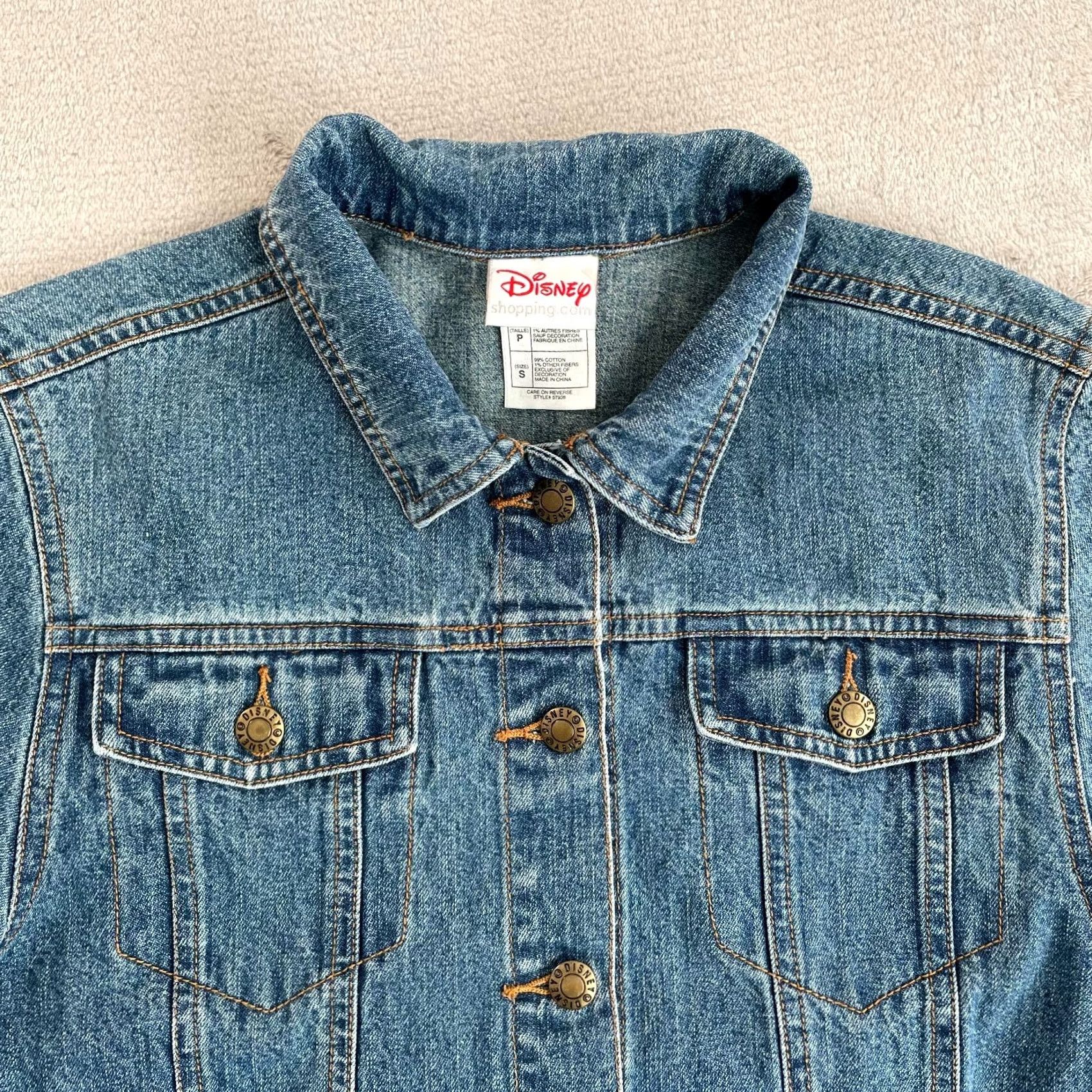 Disney VINTAGE Disney Mickey Mouse Denim Jacket Women Small Blue Embroidered Logo Trucker Size 28" / US 6 / IT 42 - 3 Thumbnail