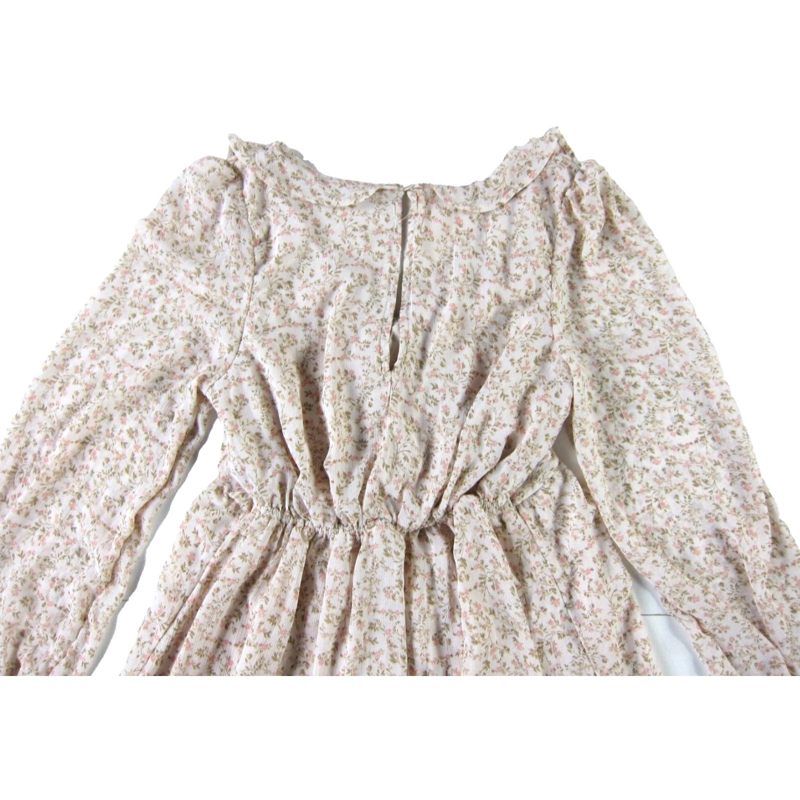 American Eagle Outfitters VINTAGE American Eagle Pink Green Floral Long Sleeve Ruffle V-Neck Smock Sheath Dress XS Size XS / US 0-2 / IT 36-38 - 5 Thumbnail