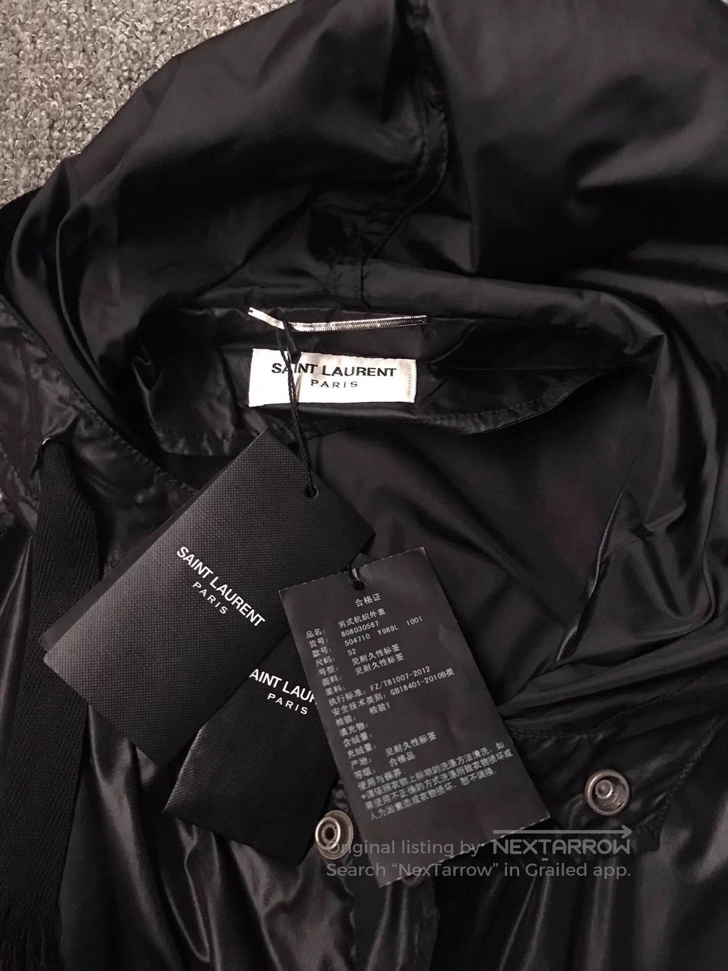 Saint Laurent Paris Black Hooded Light Jacket with Zipper Pockets. Size US L / EU 52-54 / 3 - 4 Thumbnail