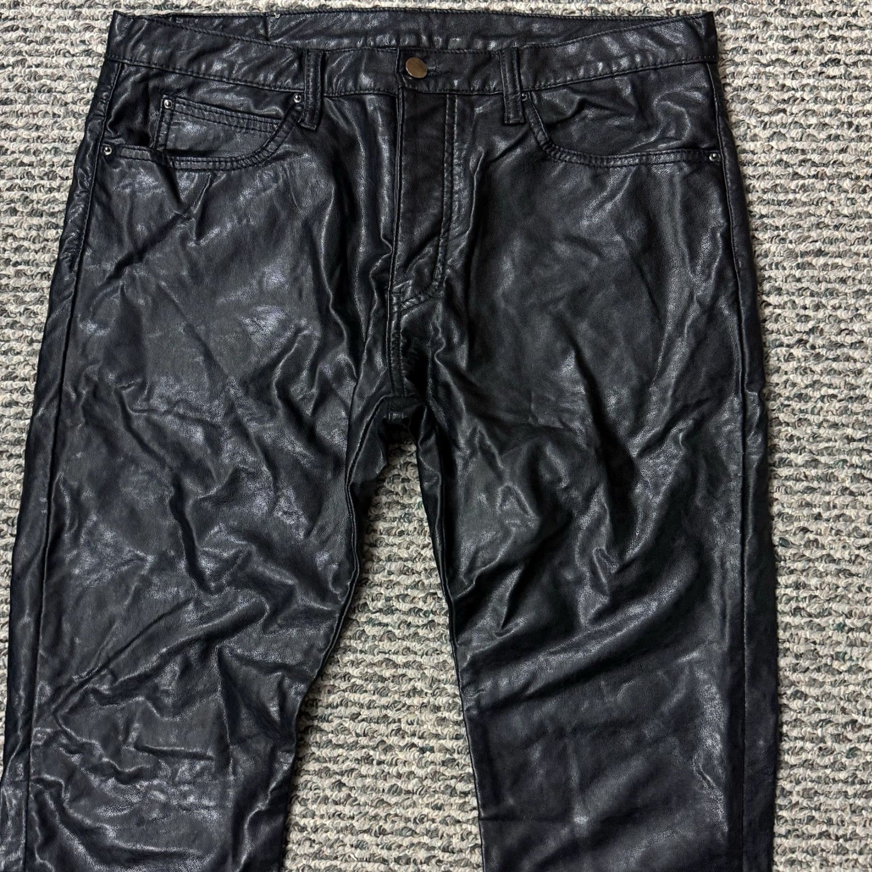 MNML MNML Pants Mens 34x32 Black Faux Leather Button Fly Straight Leg Grunge Chino 5-Pocket Style Mens Size US 38 / EU 54 - 3 Thumbnail