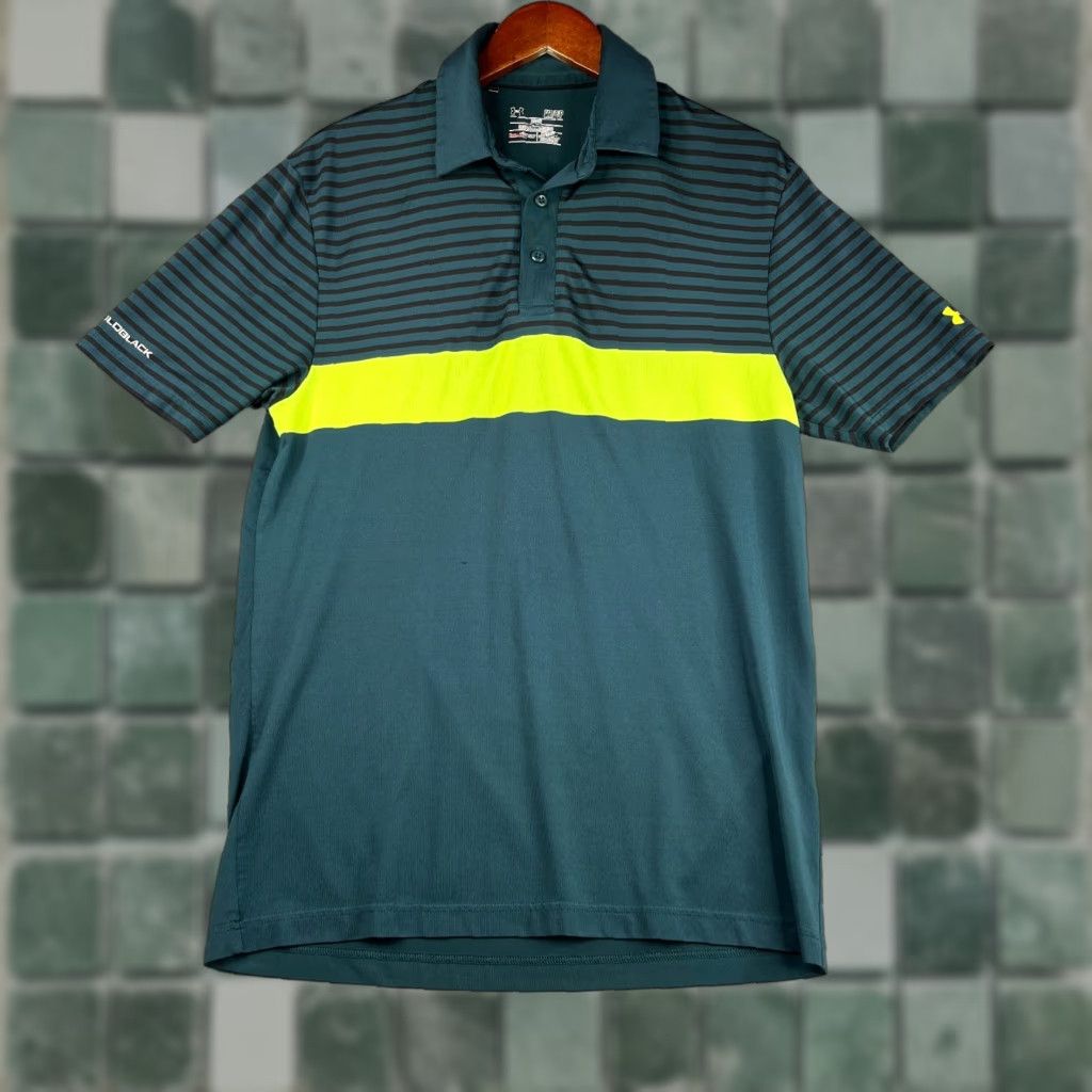 Under Armour Under Armour Heatgear Polo Shirt Mens Small Green Striped Coldblack Stretch Size US S / EU 44-46 / 1 - 1 Thumbnail