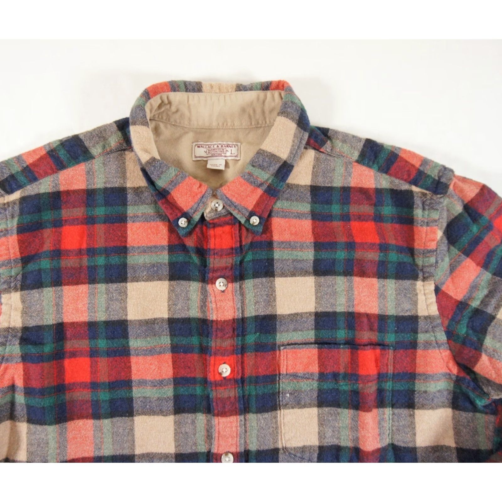 Wallace & Barnes Wallace & Barnes Shirt Men Large Wool Blend Plaid Button-Down Flannel Knit Cotton Multi-Color Long Sleeve Casual Button-Up Size US L / EU 52-54 / 3 - 2 Thumbnail