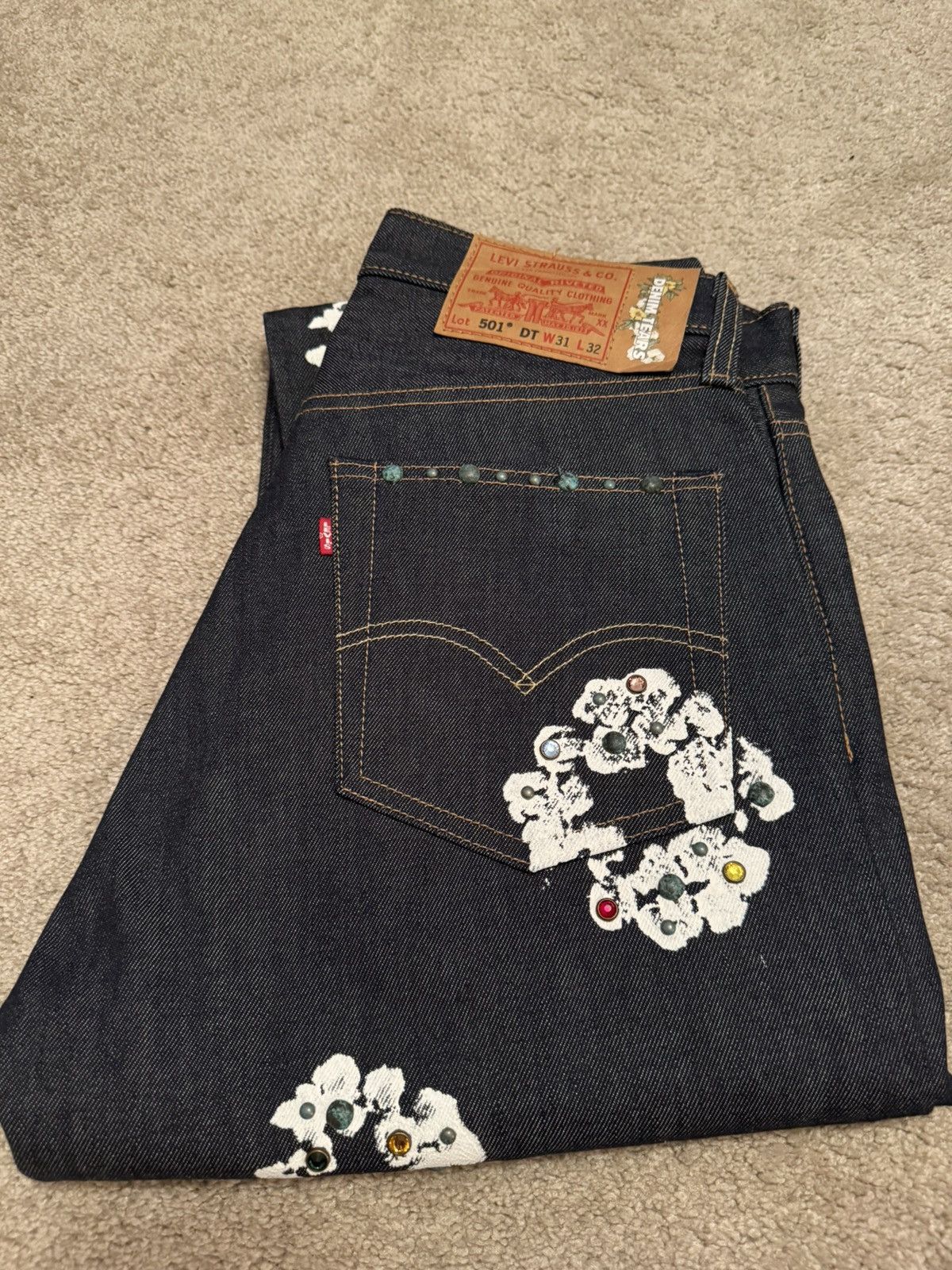 DENIM TEARS Rhinestone Cotton Wreath Jean Size US 31 - 4 Thumbnail