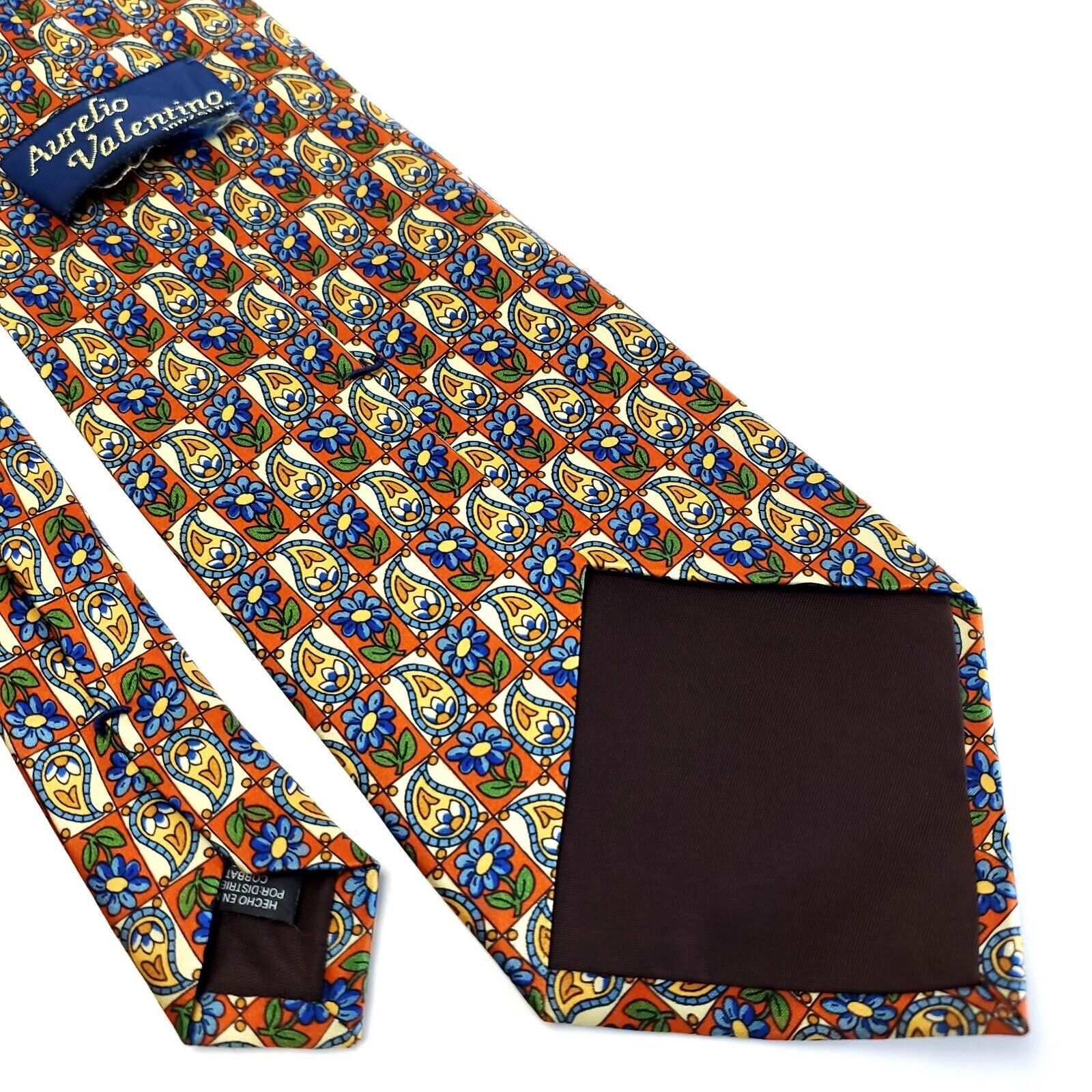Valentino Aurelio Valentino Orange Blue Floral Geometric Print Wide Si Size ONE SIZE - 4 Thumbnail