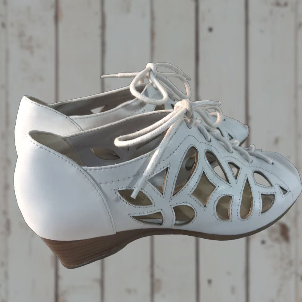 Vintage Bella Vita White Leather Lace Up Wedge Open Toe 1.5in Dressy Womens Size 6.5M Size M / US 6-8 / IT 42-44 - 1 Thumbnail