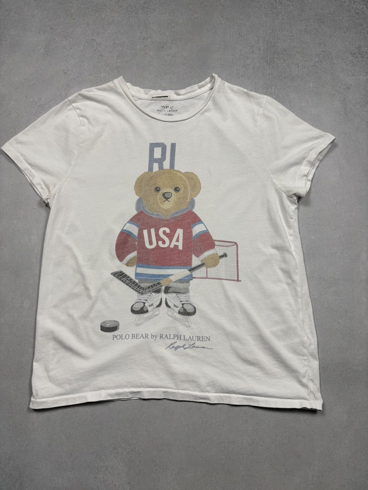 Polo Ralph Lauren Polo Bear USA RL Hockey Tee White S Y2K