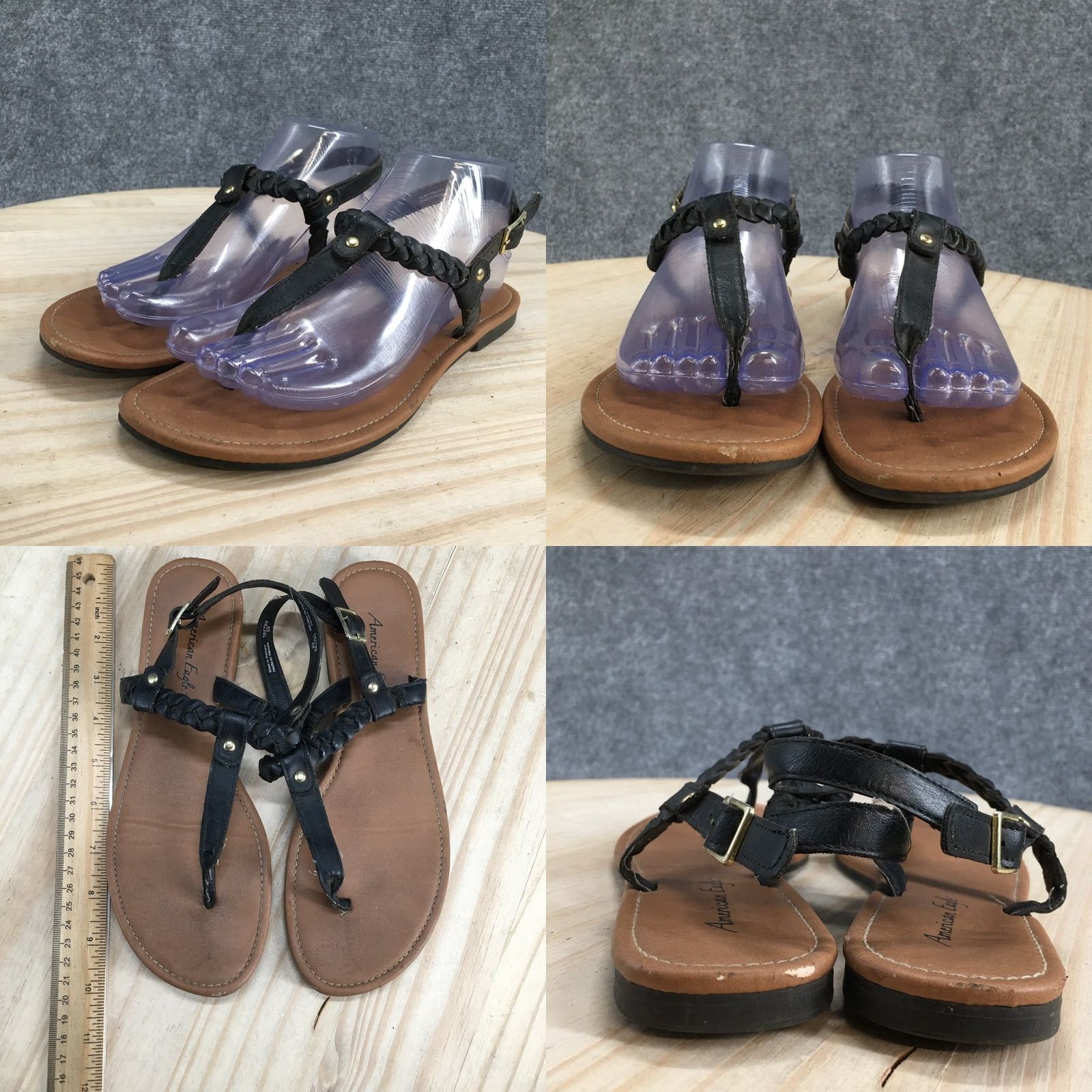 Vintage American Eagle Sandals Womens 7.5 Casual Toe Post Slingback Flats Brown Leather Size US 8 / IT 38 - 8 Thumbnail