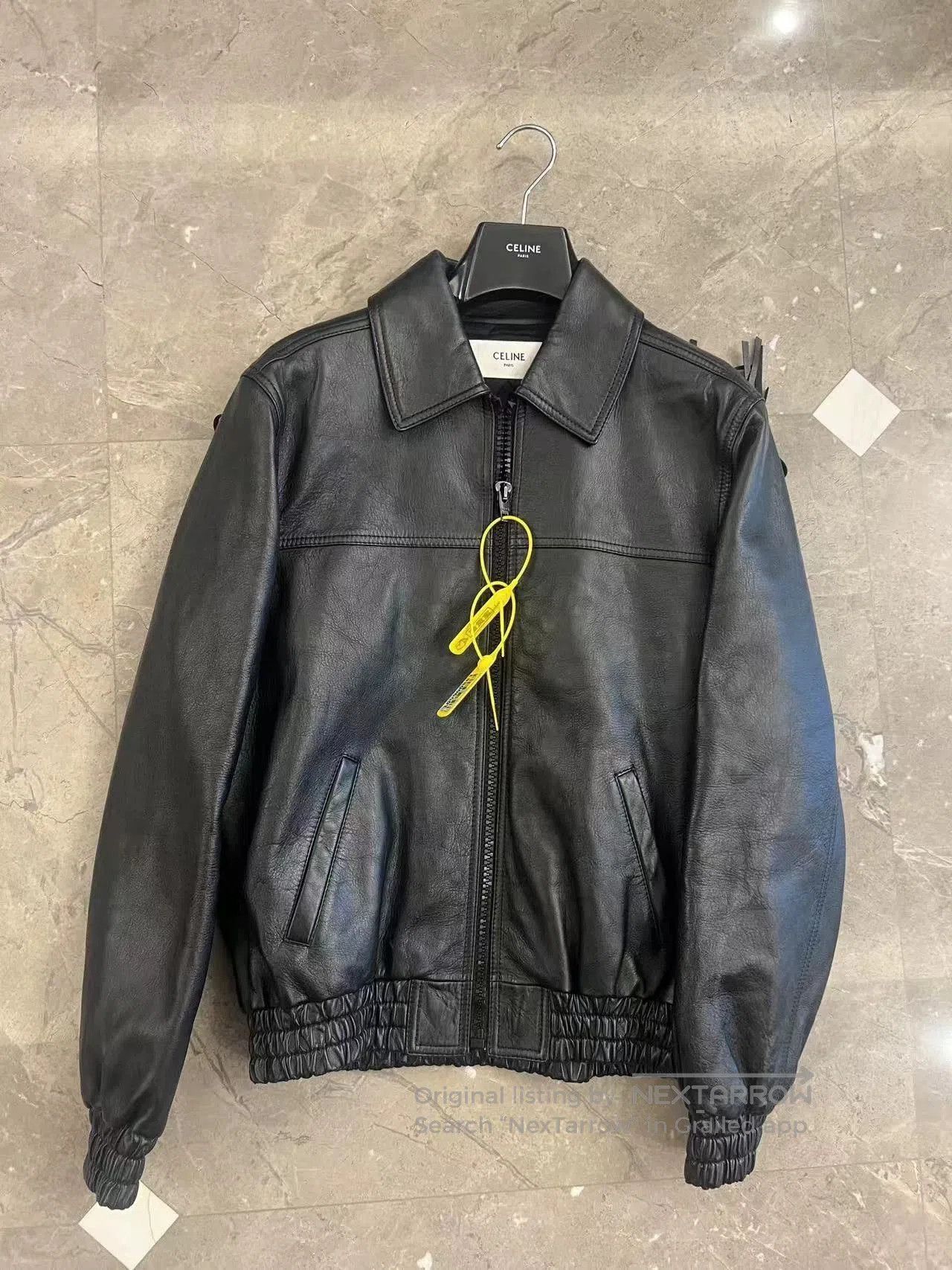 Celine Black Leather Jacket with Fringe & Embellished Back . Size US S / EU 44-46 / 1 - 2 Thumbnail