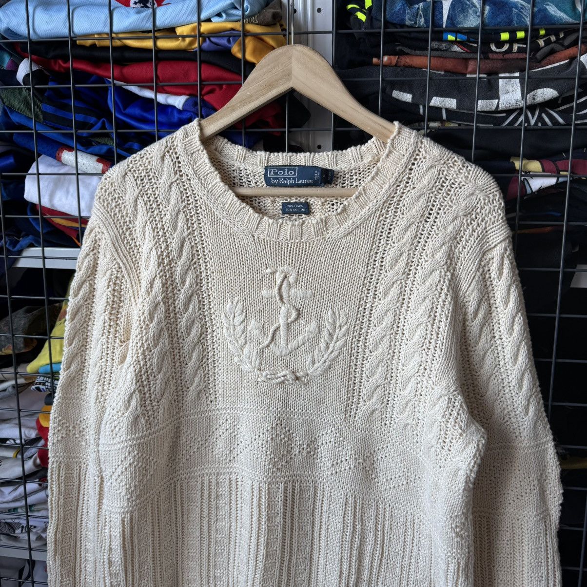 Vintage Polo Ralph Lauren Linen Cable Knit Anchor Marine Sweater Size US L / EU 52-54 / 3 - 3 Thumbnail