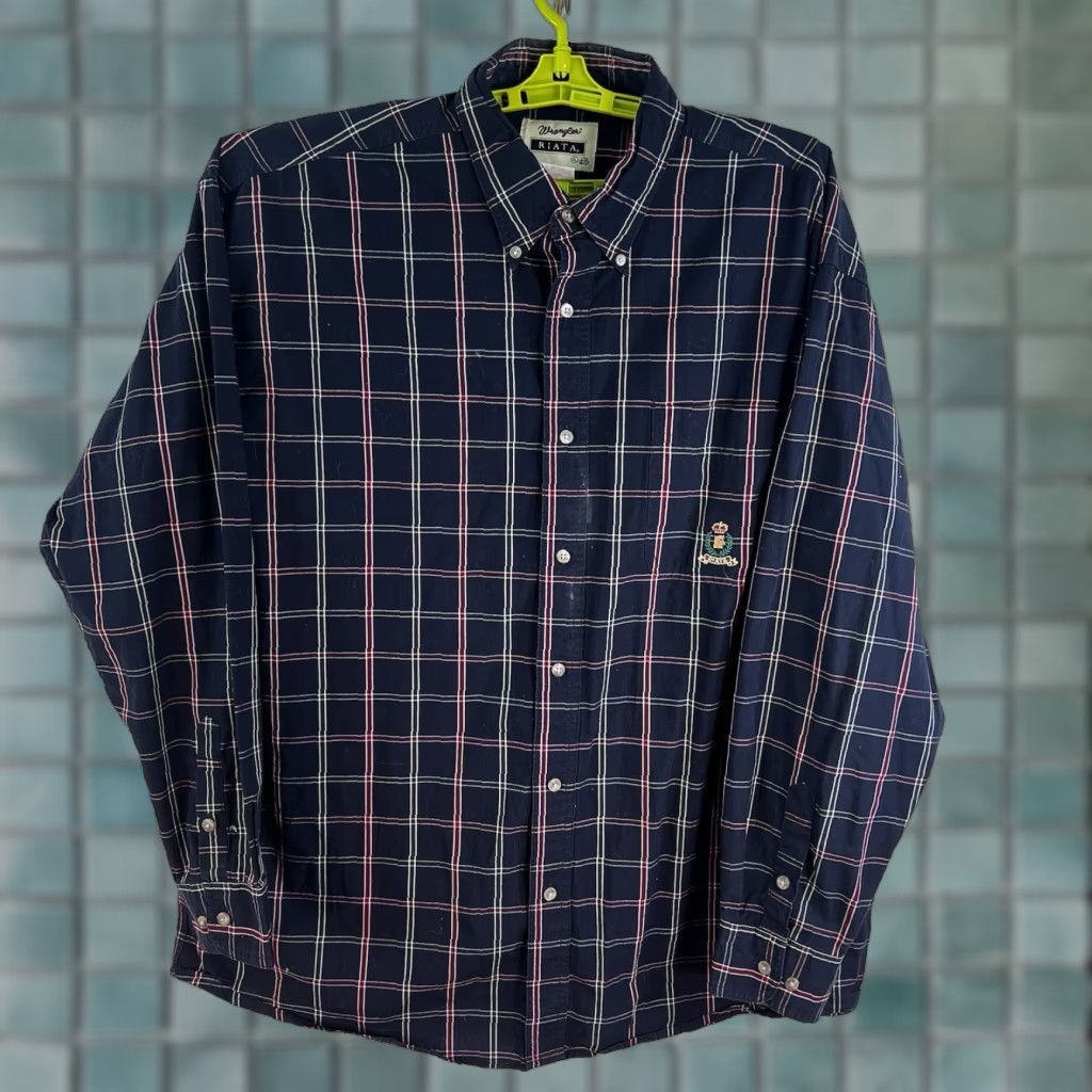 Wrangler VINTAGE Wrangler Riata Button-Down Shirt Mens XL Blue Check Long Sleeve Regular Fit Size XL Men’s Button-Up Shirt - Western Cowboy Style Size US XL / EU 56 / 4 - 1 Thumbnail