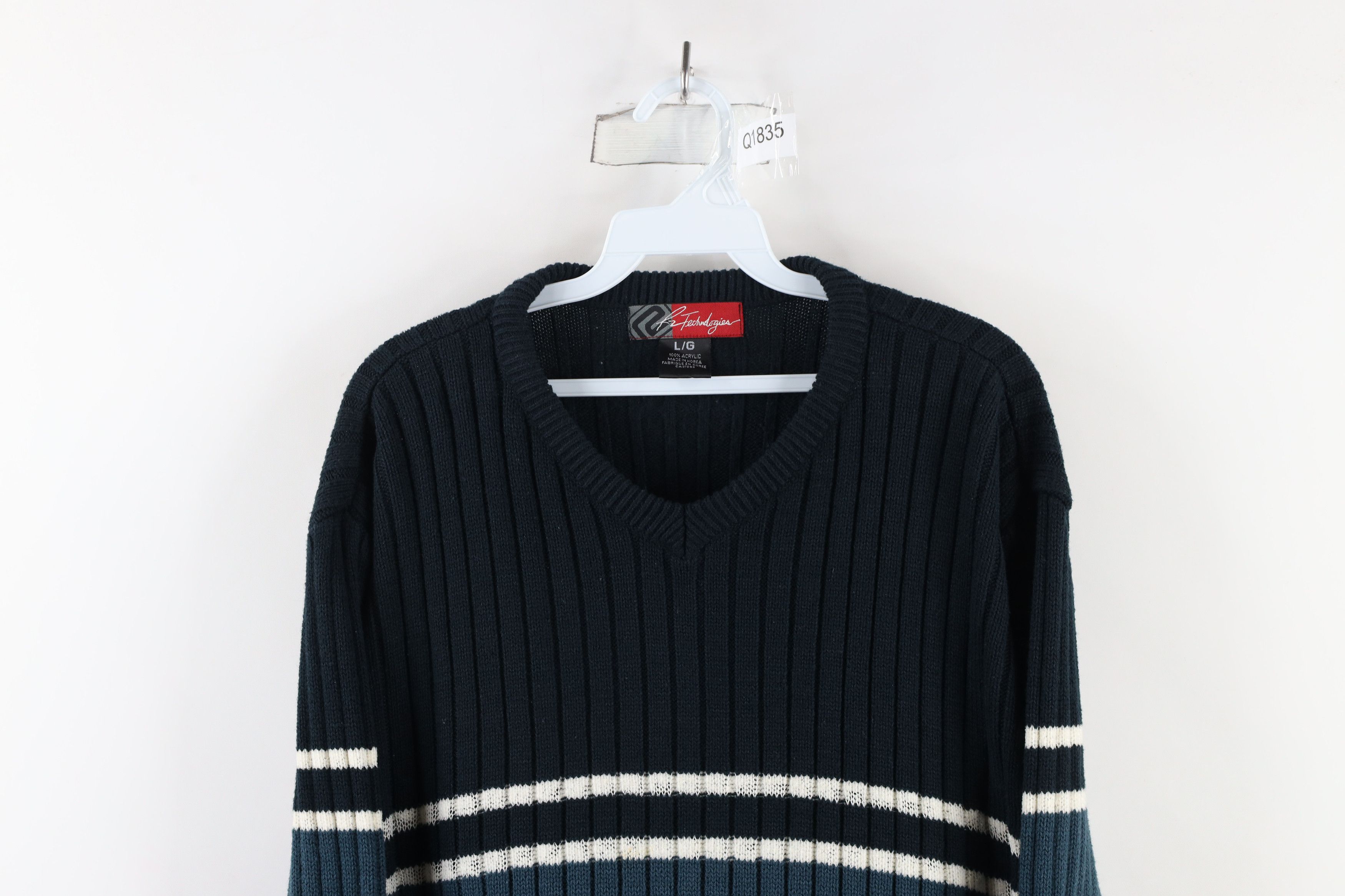 Vintage Vintage 90s Streetwear Chunky Ribbed Knit V-Neck Sweater Size US L / EU 52-54 / 3 - 2 Thumbnail