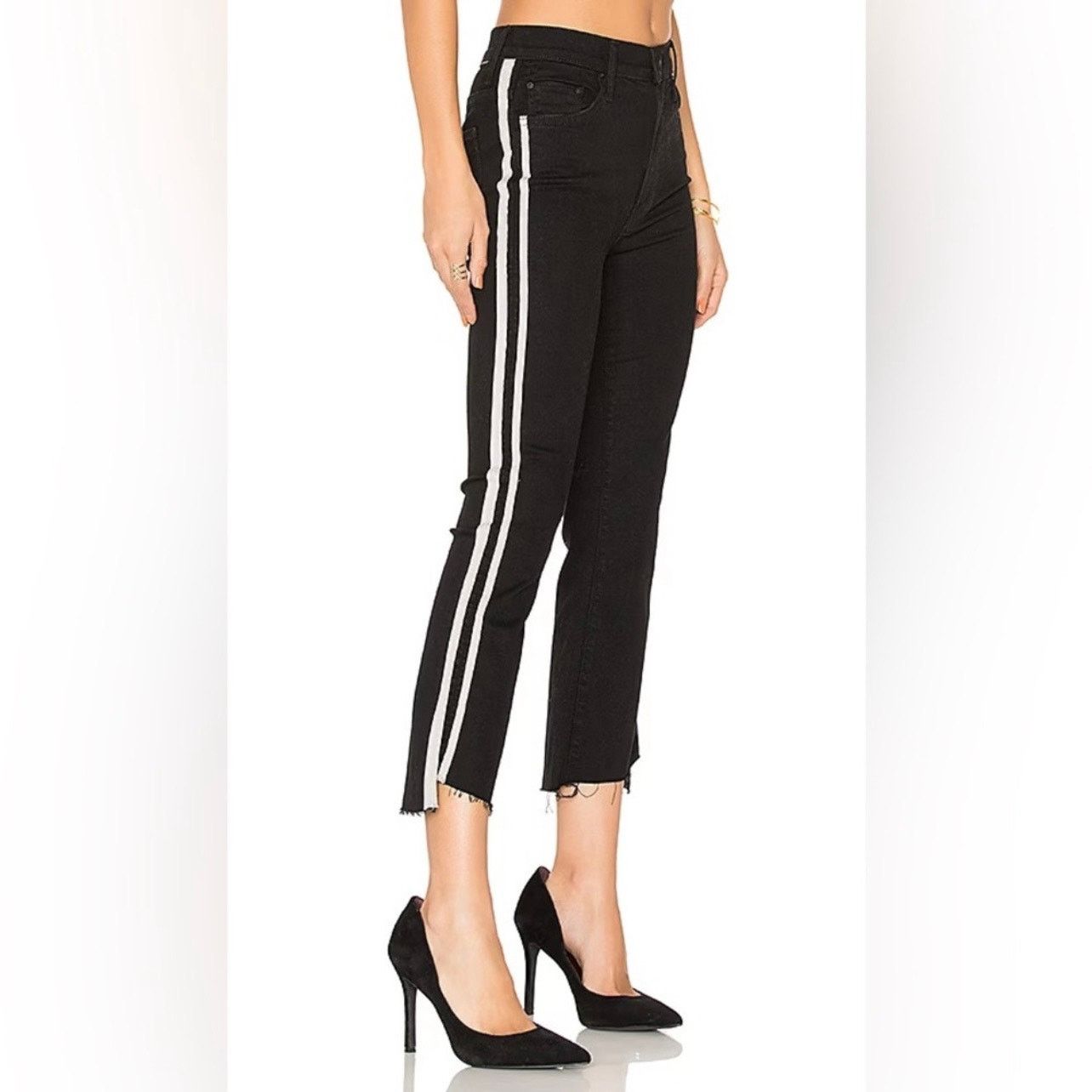 MOTHER Mother Insider Crop Step Fray jeans in Guilty Racer black Size 25" / US 0 / IT 36 - 2 Thumbnail