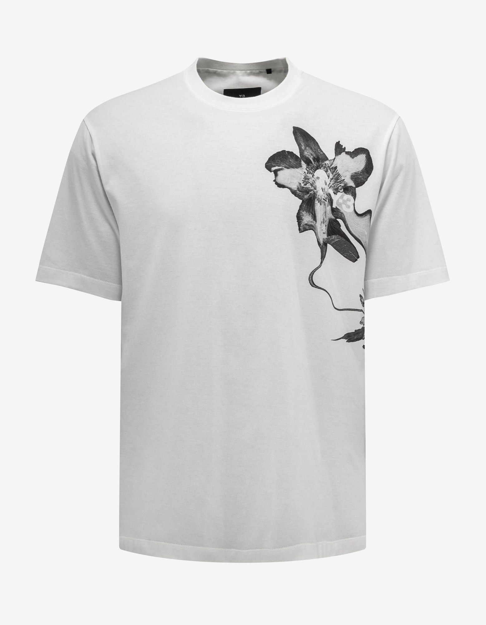 image of Y 3 White Floral Print T-Shirt, Men's (Size Medium)