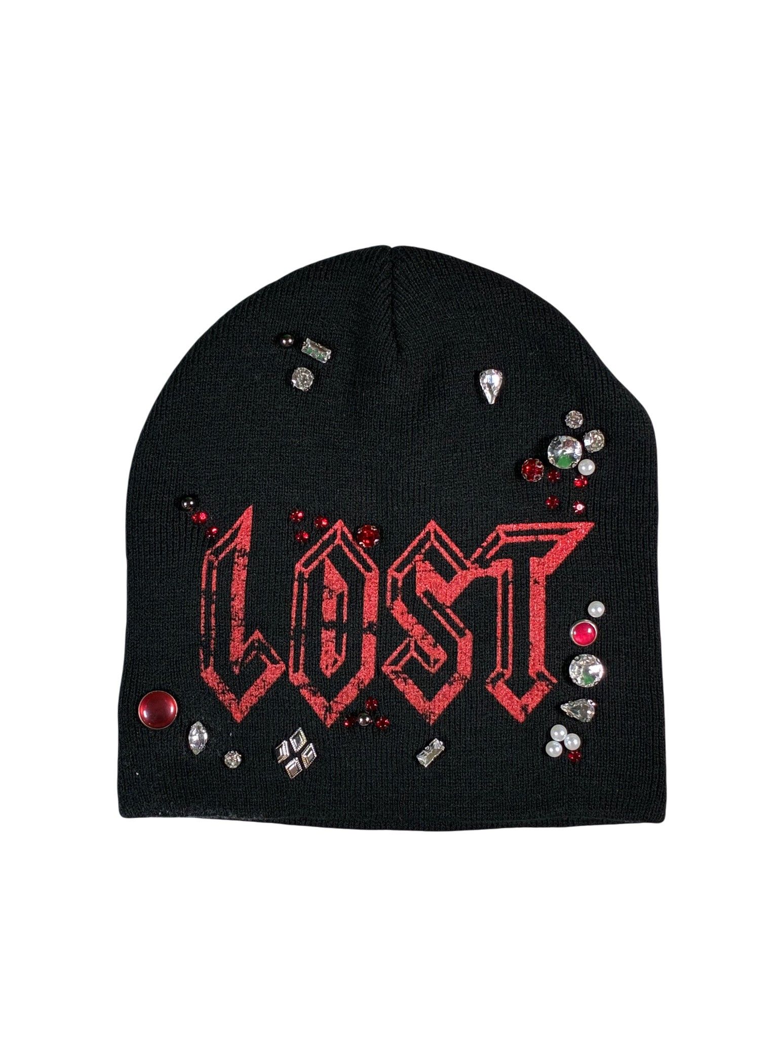 LOST INTRICACY Lost Intricacy 'Clear Rhinestone' Black & Red Beanie Size ONE SIZE - 1 Preview