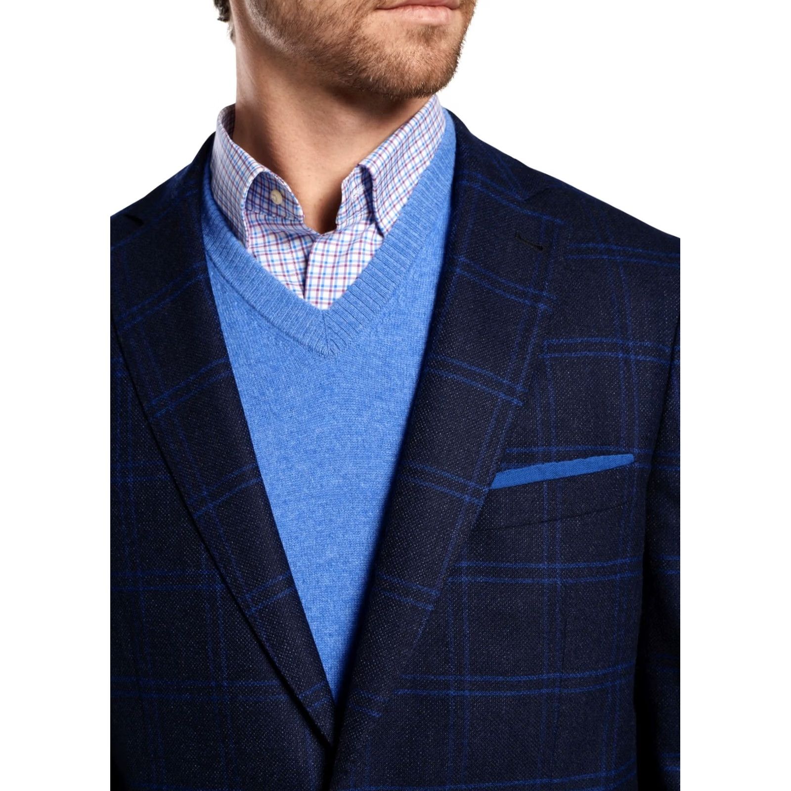 Peter Millar Peter Millar Sport Coat Men M Wool Windowpane Crown Crafted Fall Check Soft Blue Size US M / EU 48-50 / 2 - 2 Thumbnail
