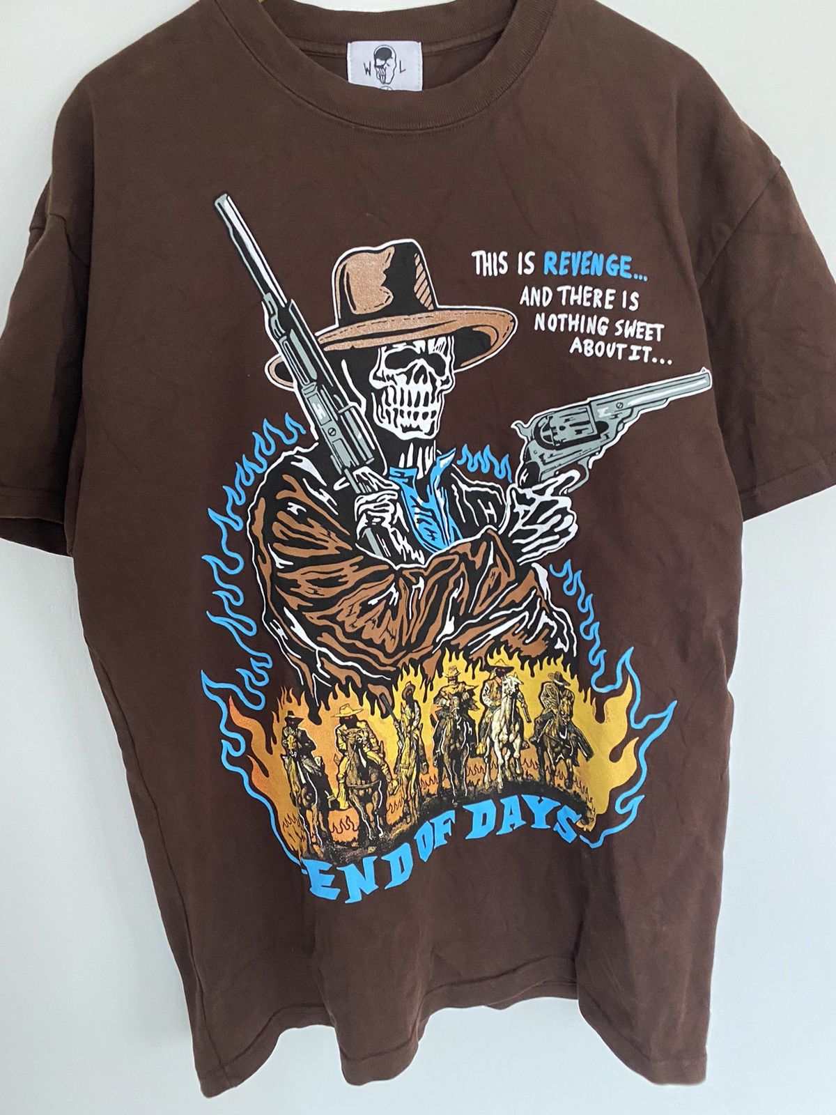 image of End Of Days Merch T Shirt Vintage Wash XL Tee in Chocolate, Men's