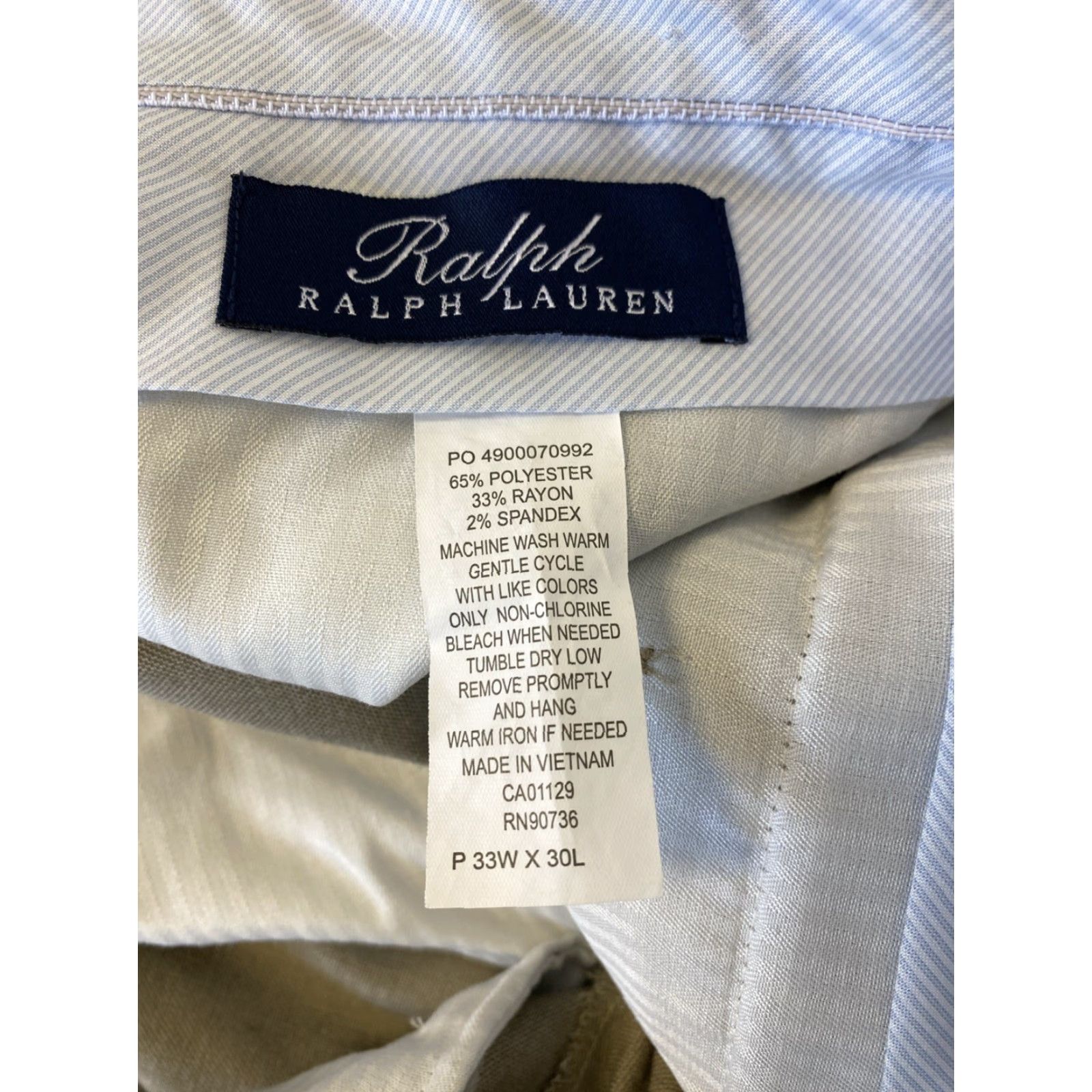 Ralph Lauren RALPH Lauren Pants 33x30 Tan Straight Leg Dress Pants Classic Fit Vintage City Hipster Preppy USA Polo Ralph Lauren Size US 33 - 7 Thumbnail
