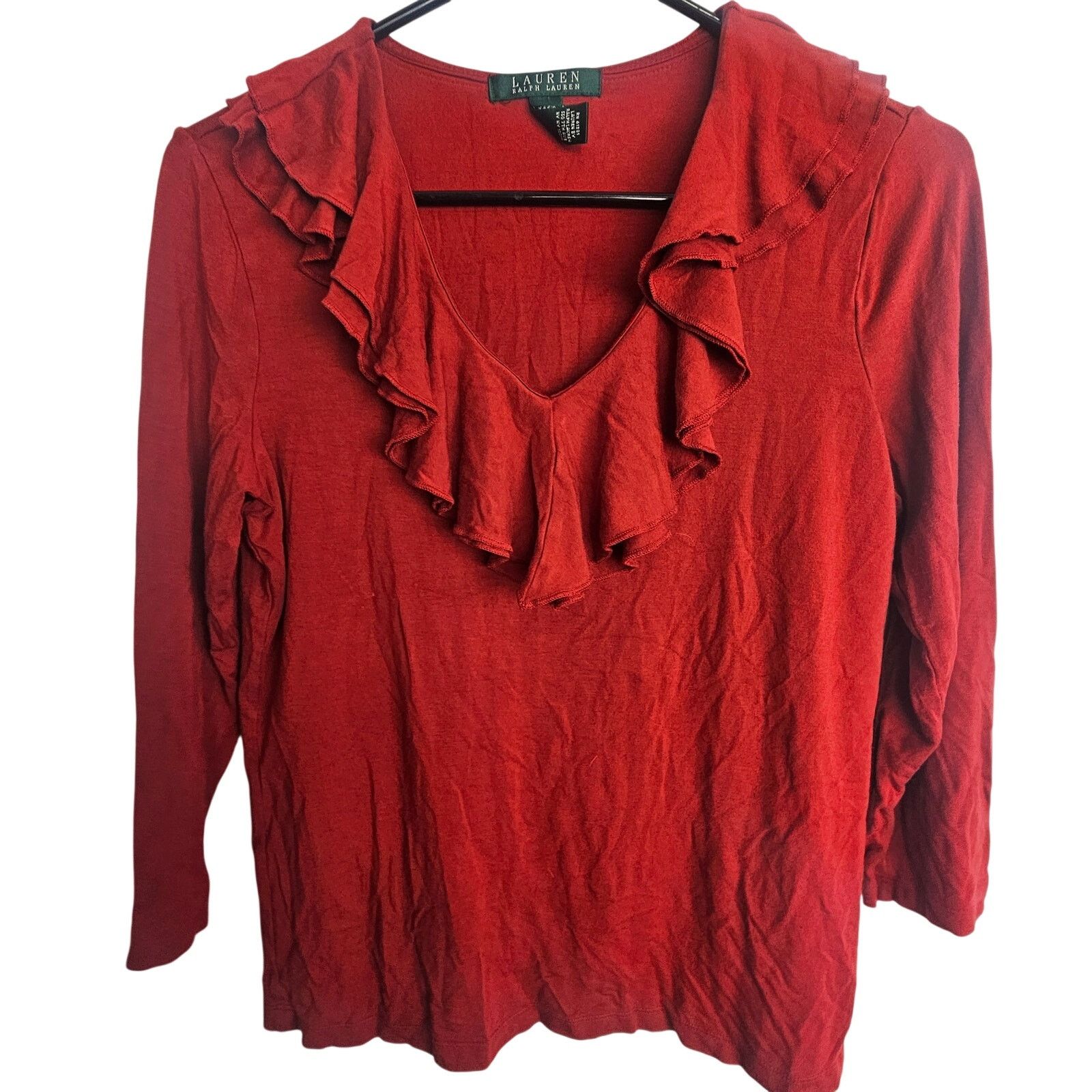 Lauren Ralph Lauren Lauren Ralph Lauren Ruffle Neck Blouse M Stretch Classic Size M / US 6-8 / IT 42-44 - 1 Thumbnail