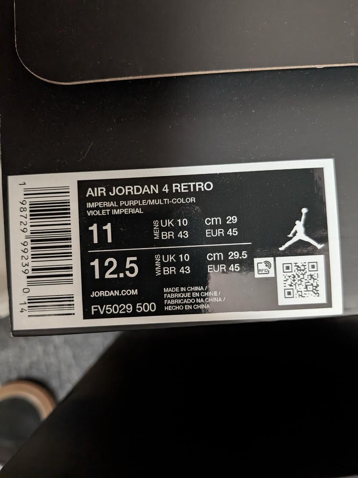 Jordan Brand Nike Air Jordan 4 Lakers Imperial Purple Violet FV5029-500 Size US 11 / EU 44 - 6 Thumbnail